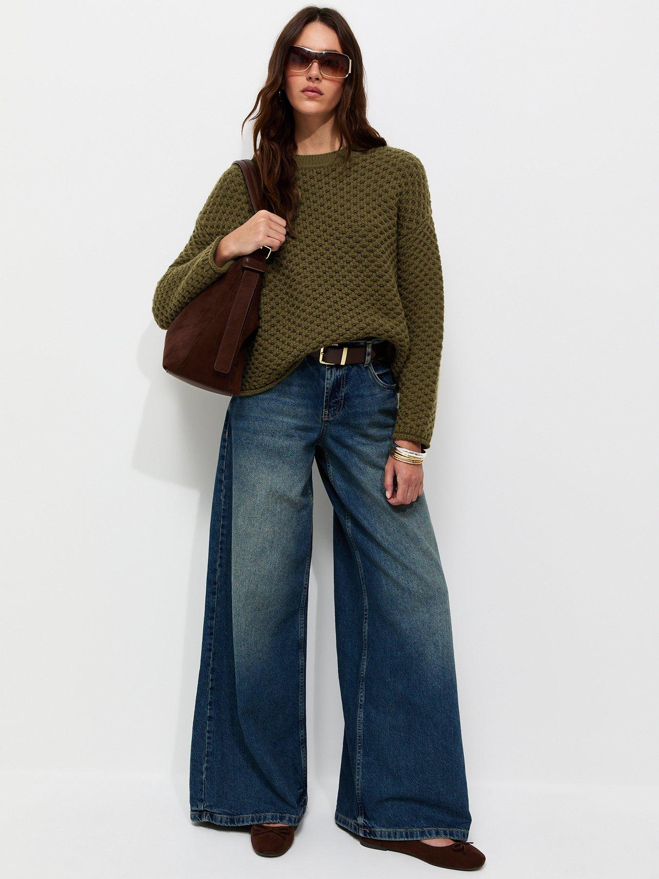 Image 3 of 5 of New Look Womens Moss Stitch Crew Neck Jumper - Green