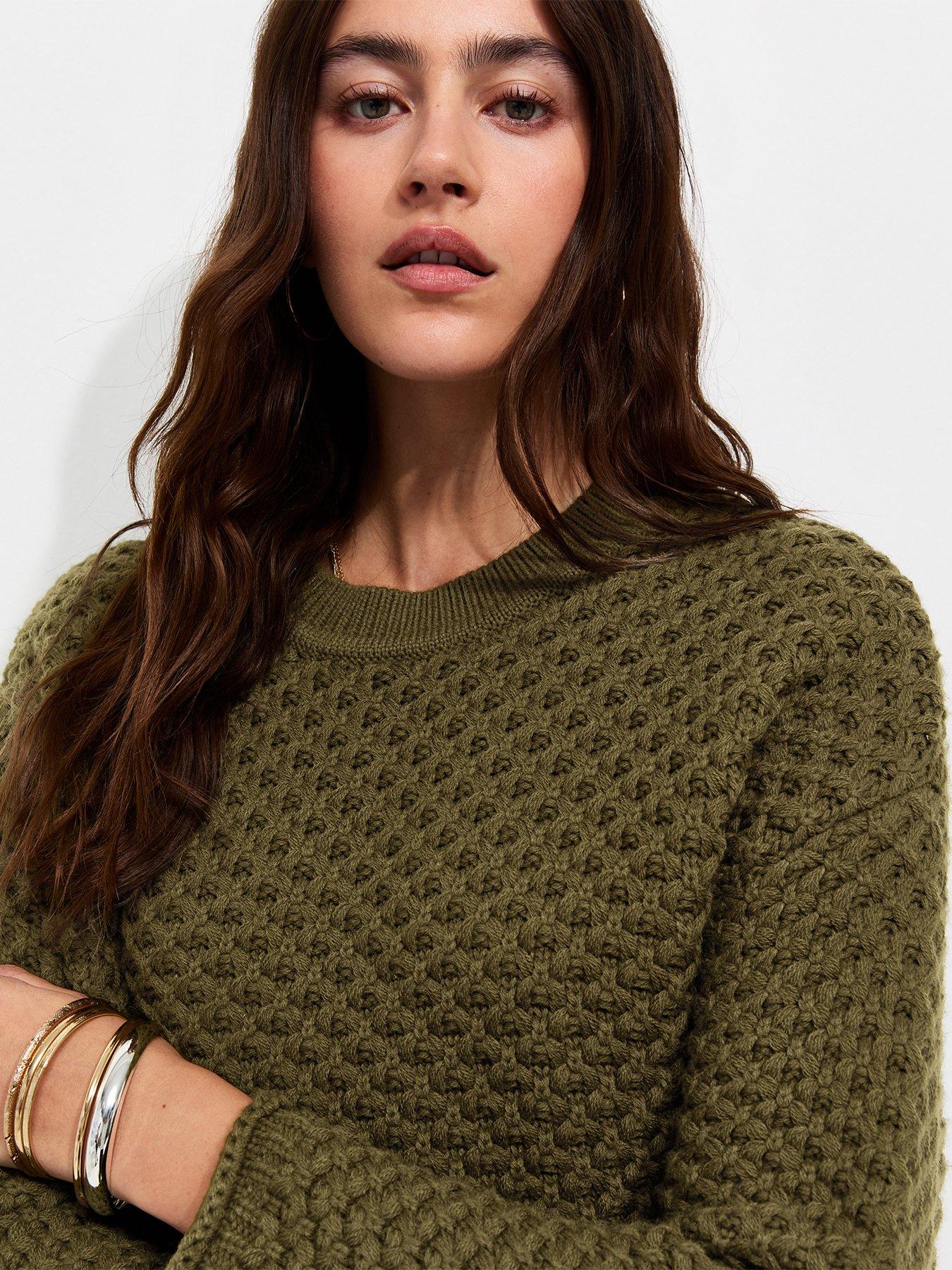 Image 4 of 5 of New Look Womens Moss Stitch Crew Neck Jumper - Green