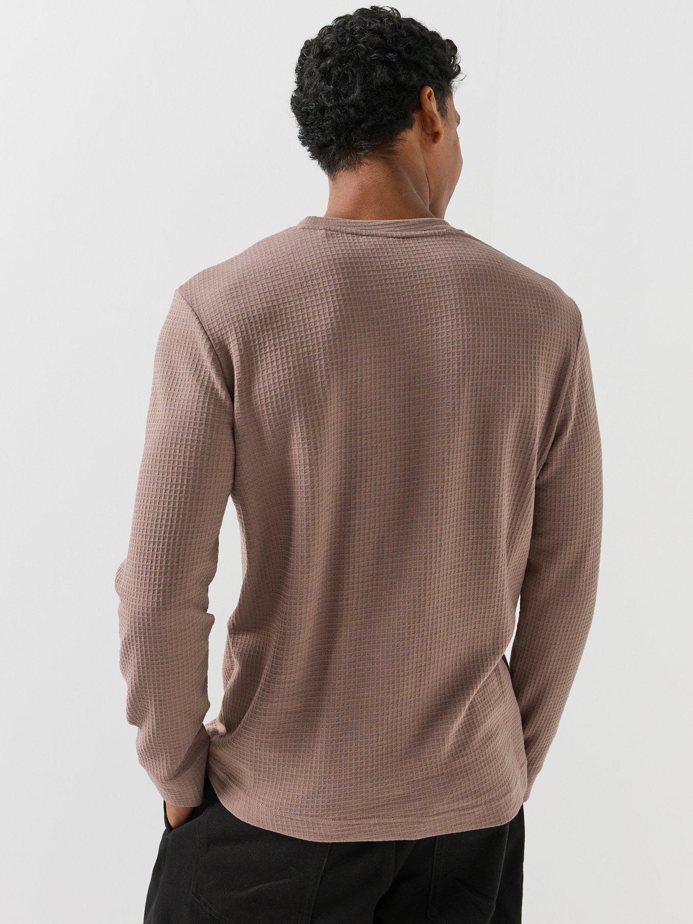 Image 2 of 6 of HUGO Mens Austin Waffle Texture Long Sleeve Loungewear Top - Brown