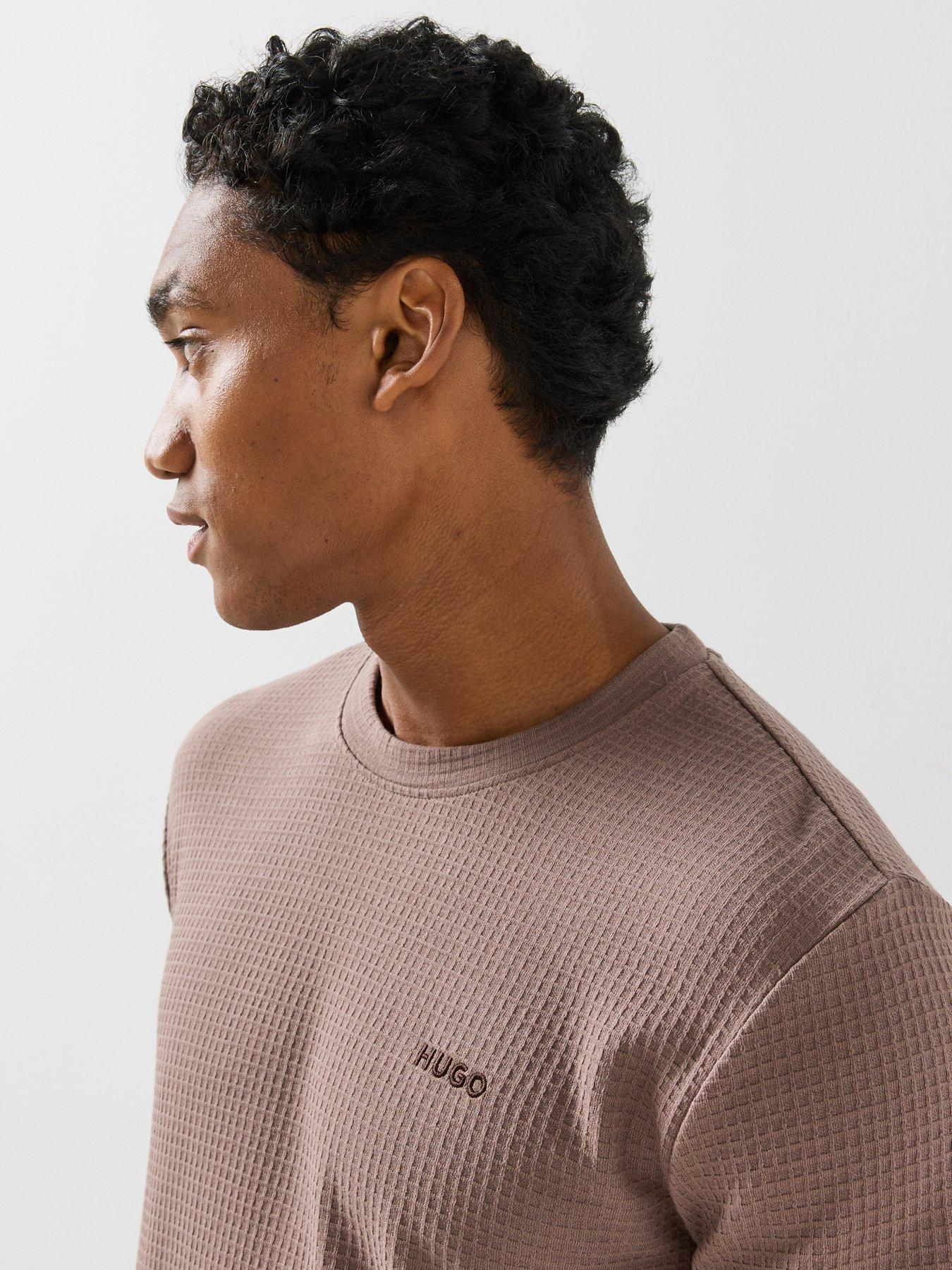 Image 4 of 6 of HUGO Mens Austin Waffle Texture Long Sleeve Loungewear Top - Brown