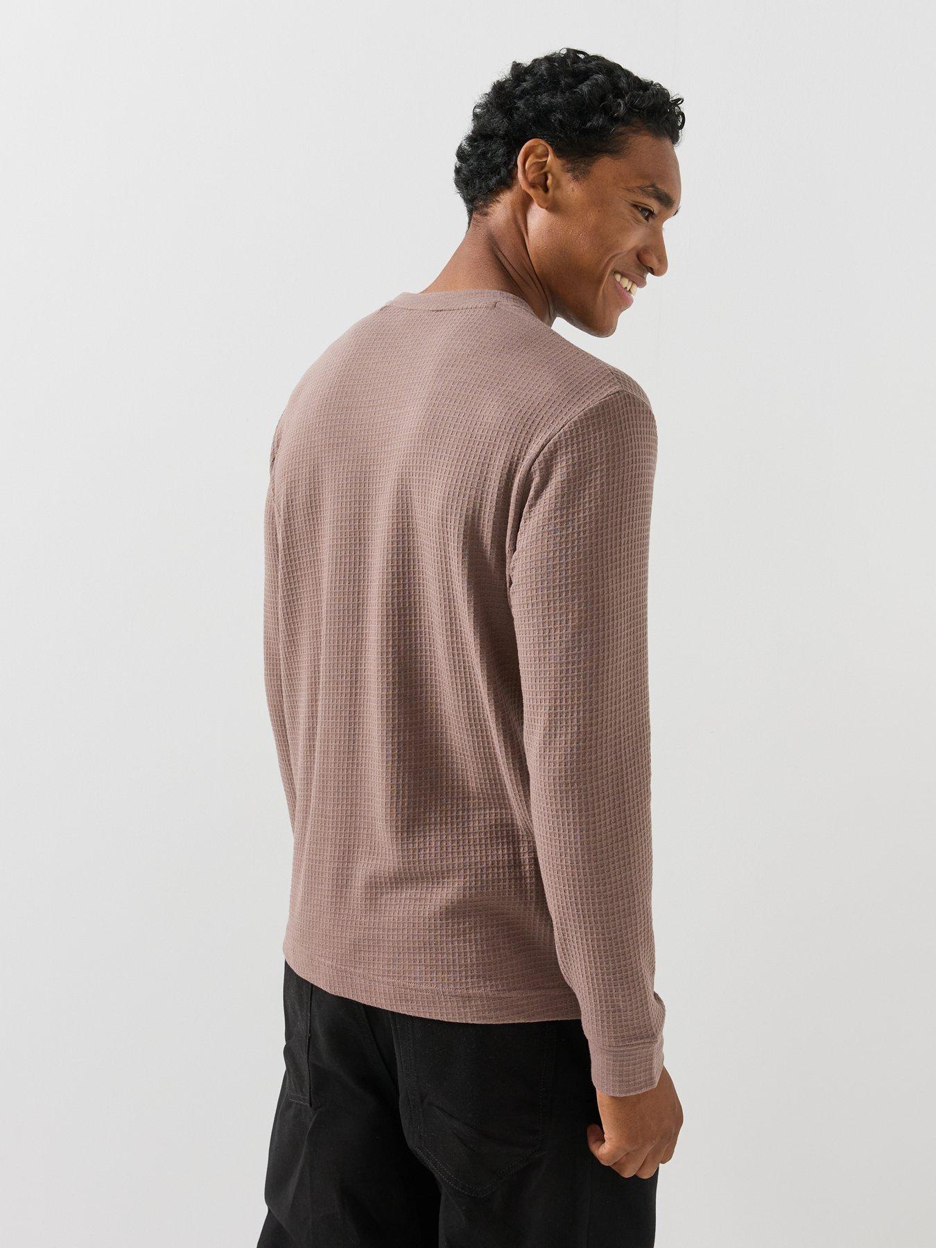 Image 5 of 6 of HUGO Mens Austin Waffle Texture Long Sleeve Loungewear Top - Brown