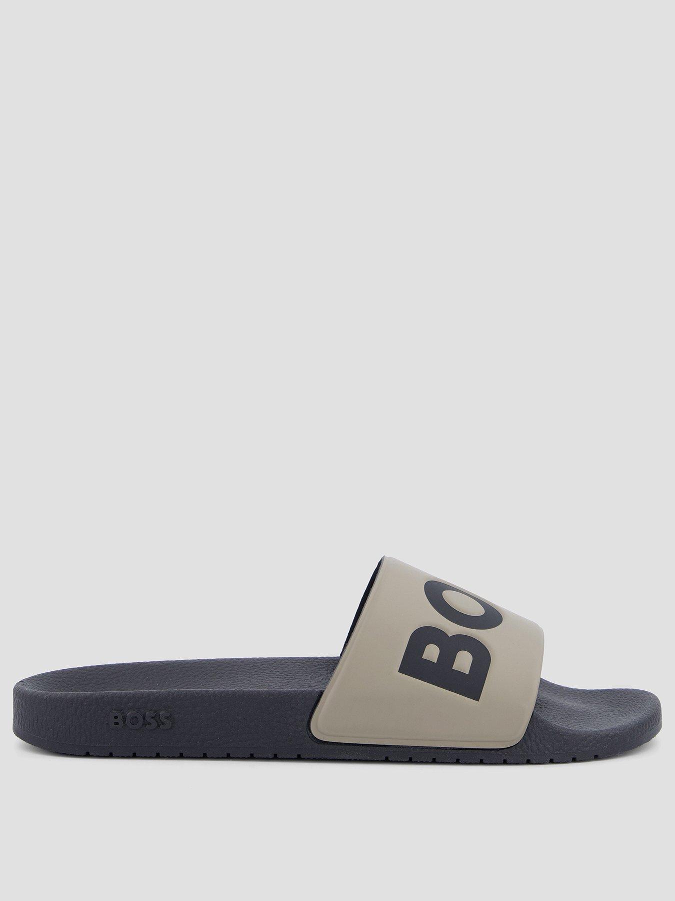 Image 2 of 7 of BOSS Mens Aryeh Logo Strap Slip-On Sliders - Brown