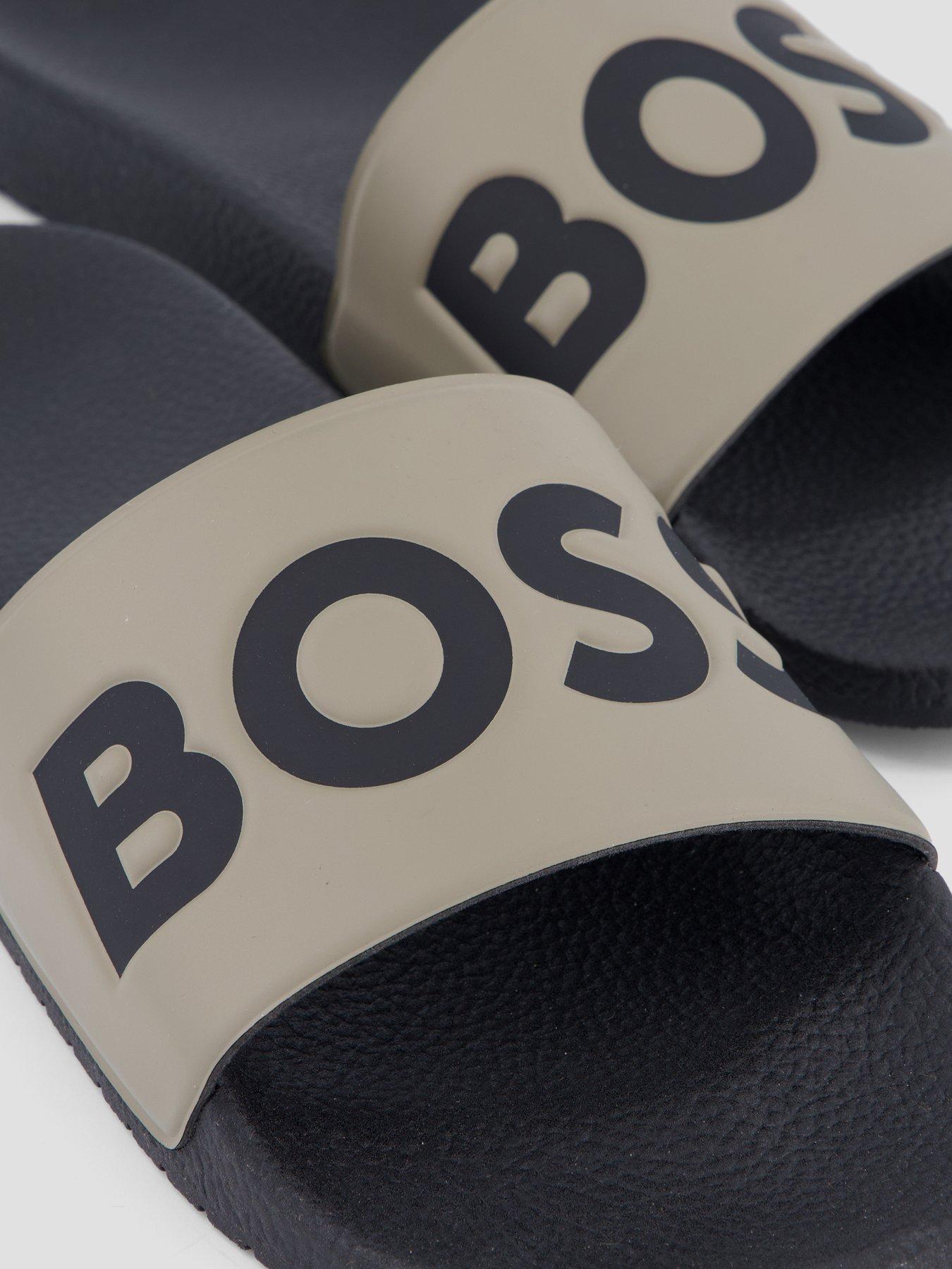 Image 5 of 7 of BOSS Mens Aryeh Logo Strap Slip-On Sliders - Brown