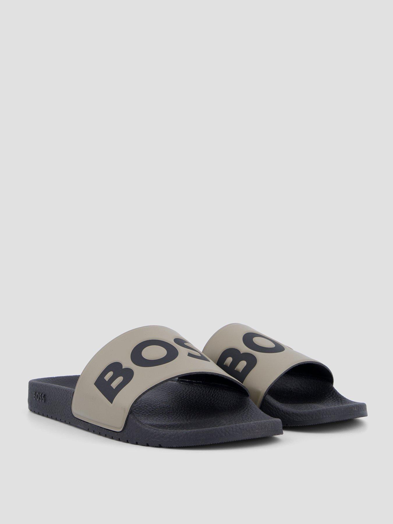 Image 6 of 7 of BOSS Mens Aryeh Logo Strap Slip-On Sliders - Brown