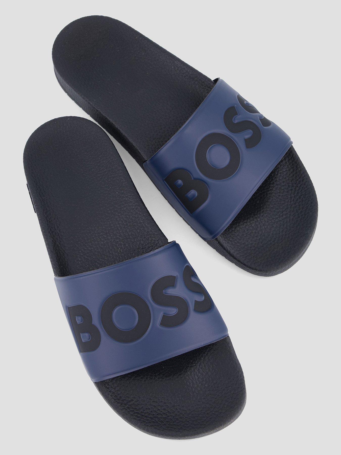 Image 3 of 7 of BOSS Mens Aryeh Logo Strap Sliders - Dark Blue