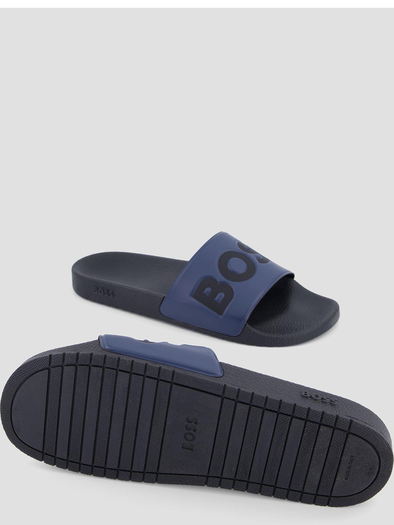 Image 4 of 7 of BOSS Mens Aryeh Logo Strap Sliders - Dark Blue