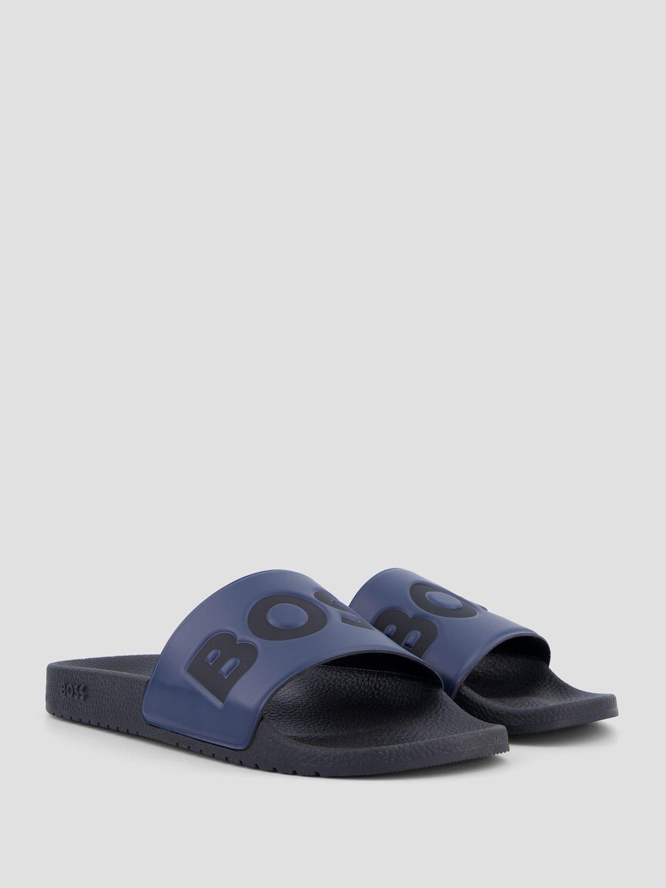 Image 6 of 7 of BOSS Mens Aryeh Logo Strap Sliders - Dark Blue