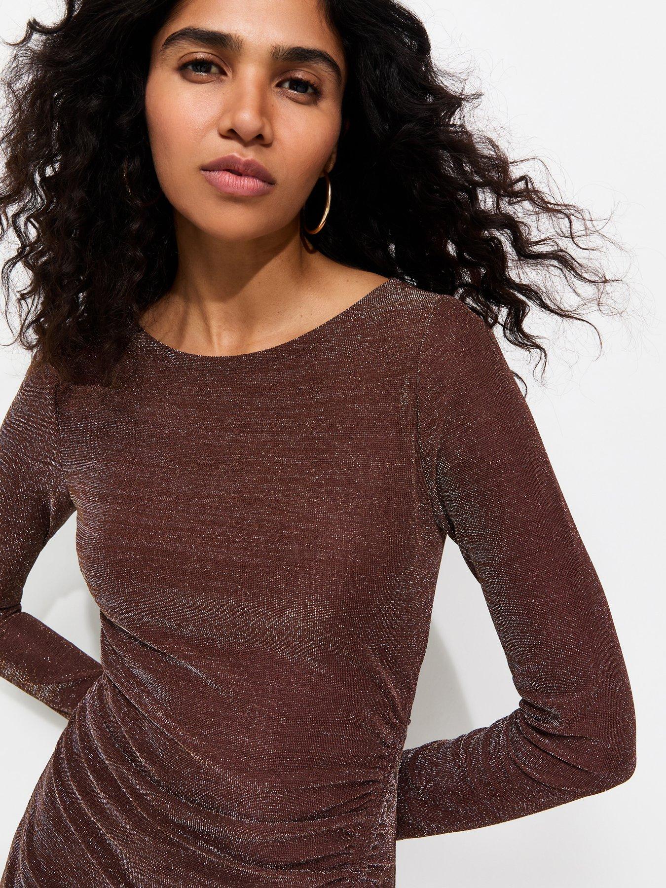 bodycon dress shimmer New Look Womens Ruched Drawstring Hem - Brown Fit Type
