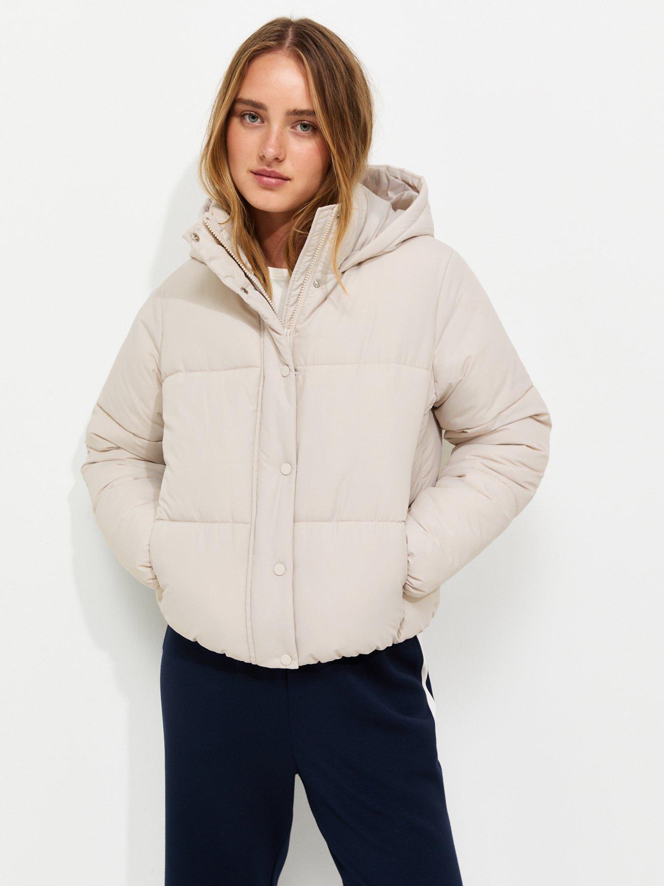 New Look Cream Hooded Crop Puffer Jacket
