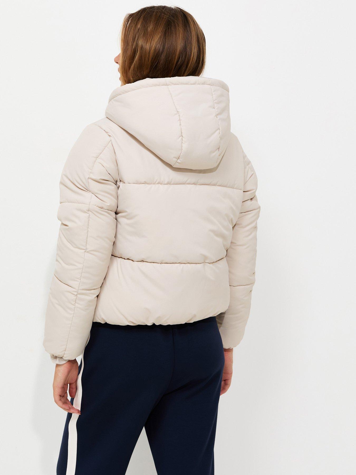 Image 2 of 7 of New Look Cream Hooded Crop Puffer Jacket