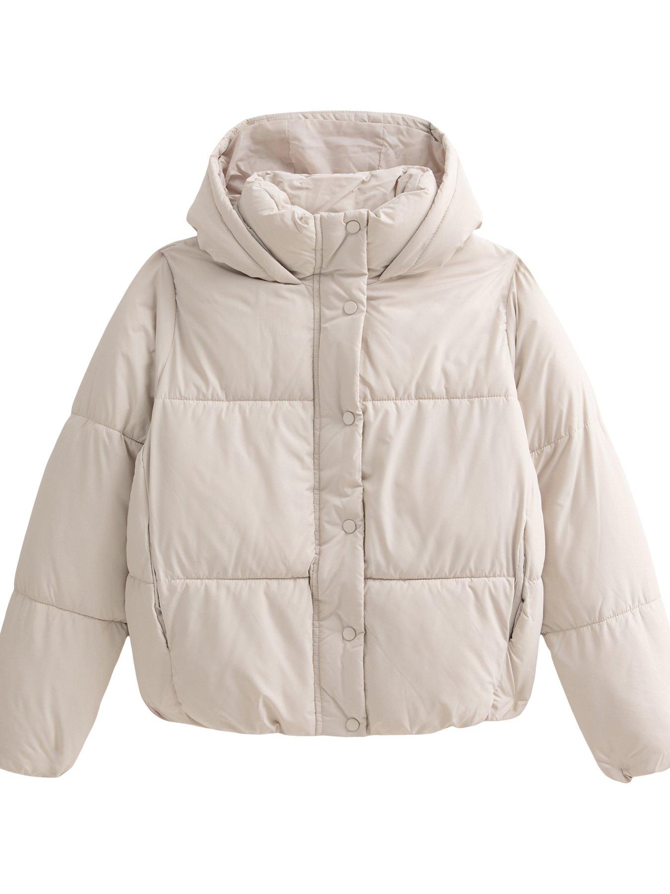 Image 6 of 7 of New Look Cream Hooded Crop Puffer Jacket