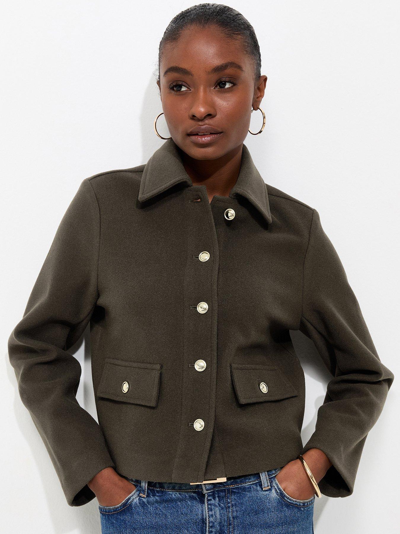 New Look Button Front Collared Shacket - Green