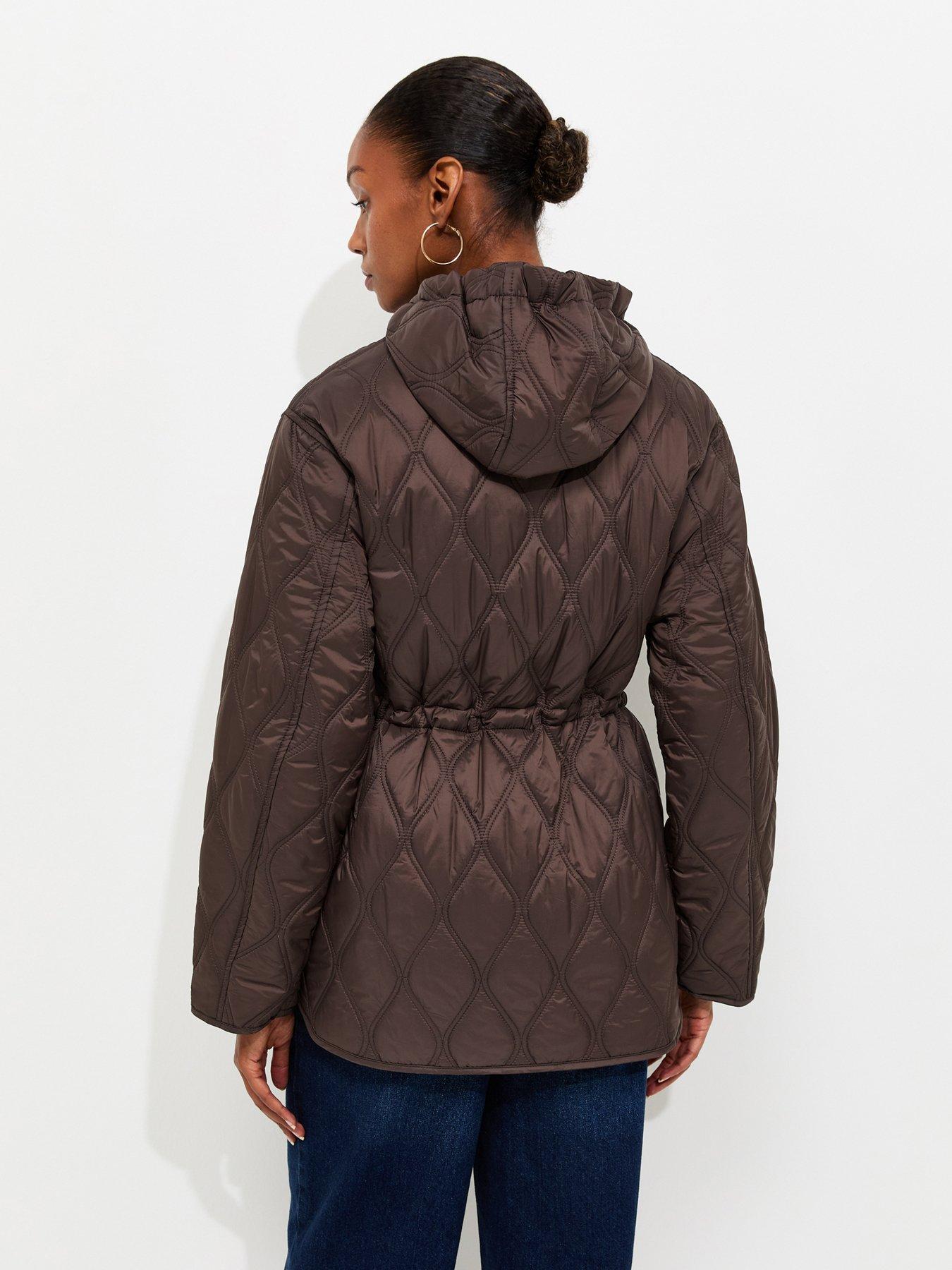 Image 2 of 5 of New Look Dark Brown Quilted Cinched Waist Hooded Jacket