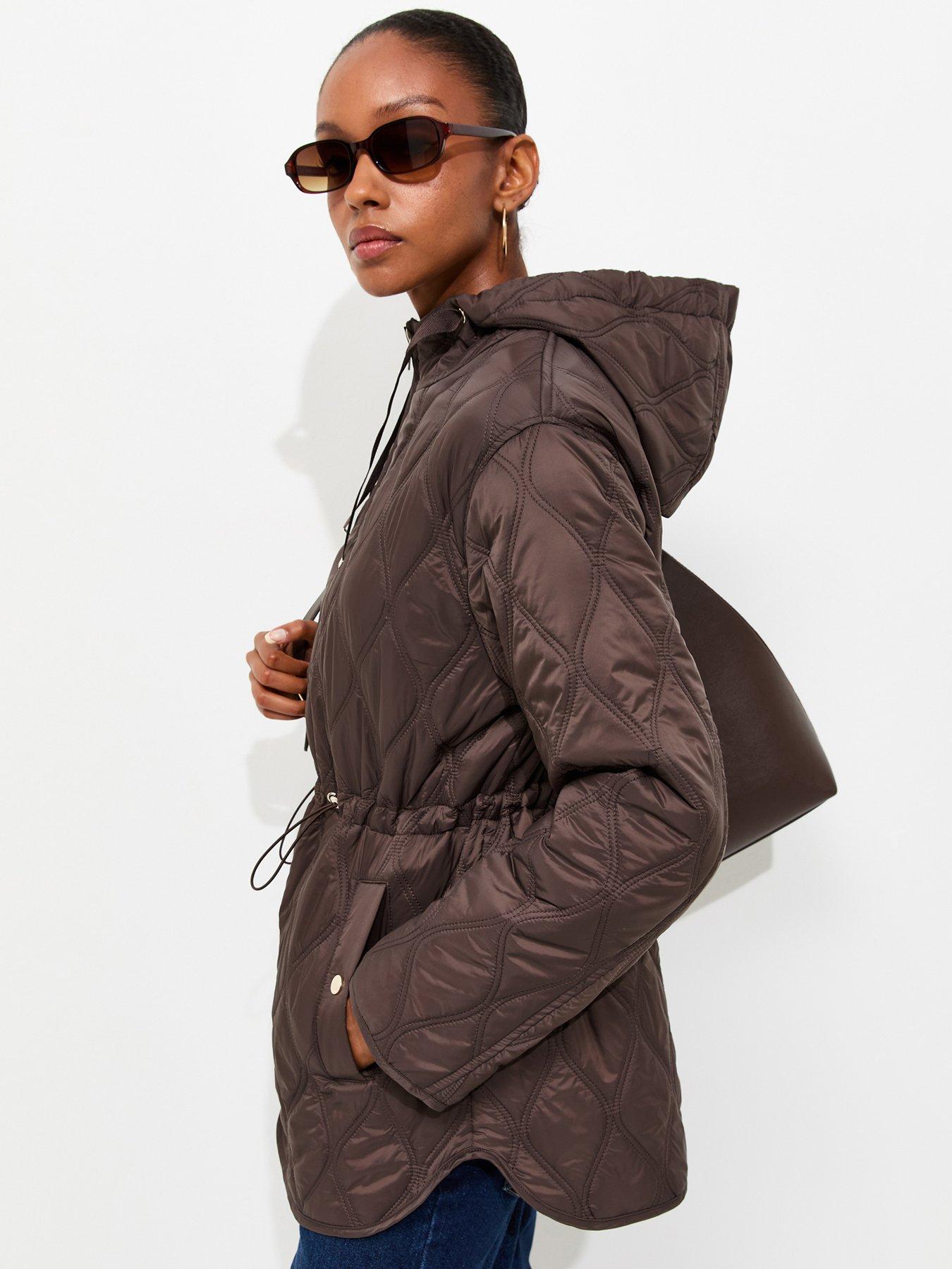 Image 3 of 5 of New Look Dark Brown Quilted Cinched Waist Hooded Jacket