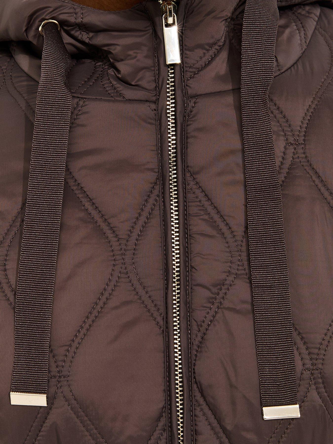 Image 5 of 5 of New Look Dark Brown Quilted Cinched Waist Hooded Jacket