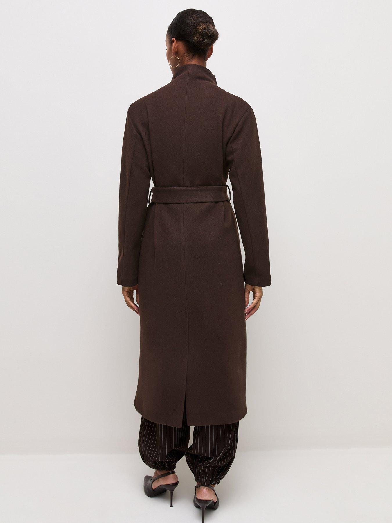 Image 2 of 7 of New Look Funnel Neck Tie Waist Coat - Brown