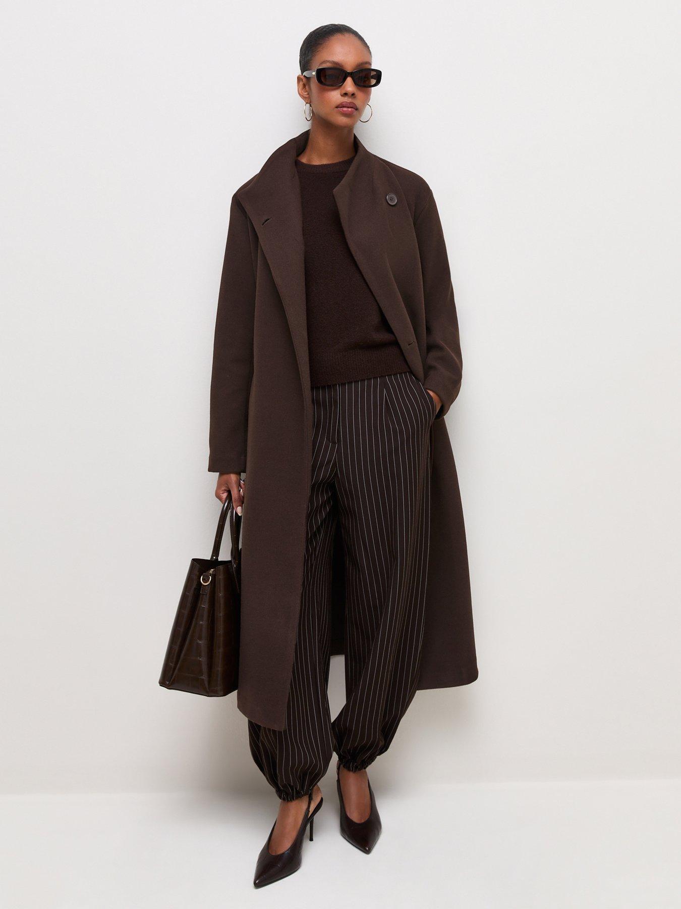 Image 3 of 7 of New Look Funnel Neck Tie Waist Coat - Brown