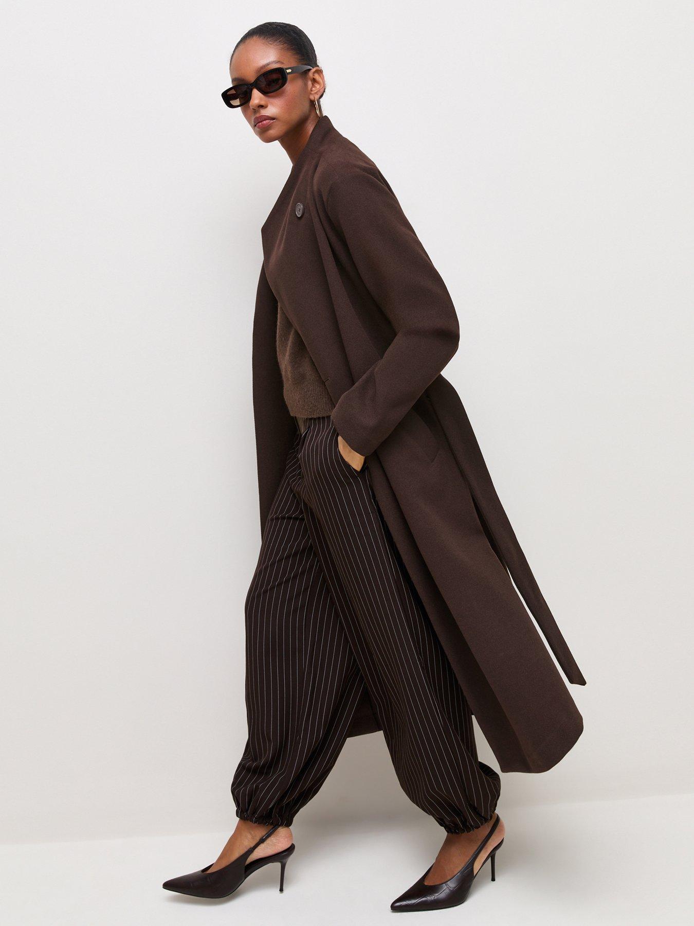 Image 4 of 7 of New Look Funnel Neck Tie Waist Coat - Brown