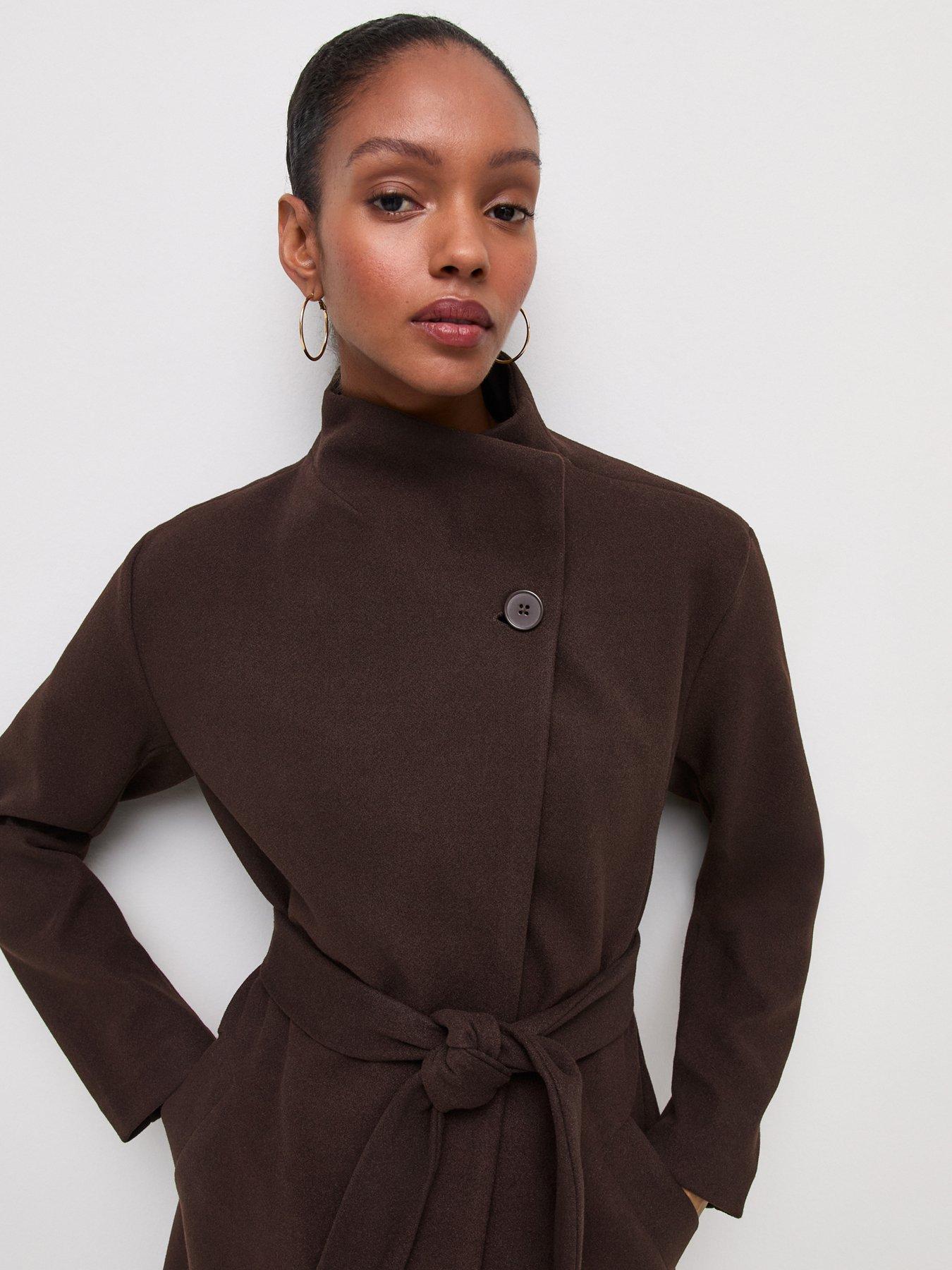 Image 5 of 7 of New Look Funnel Neck Tie Waist Coat - Brown