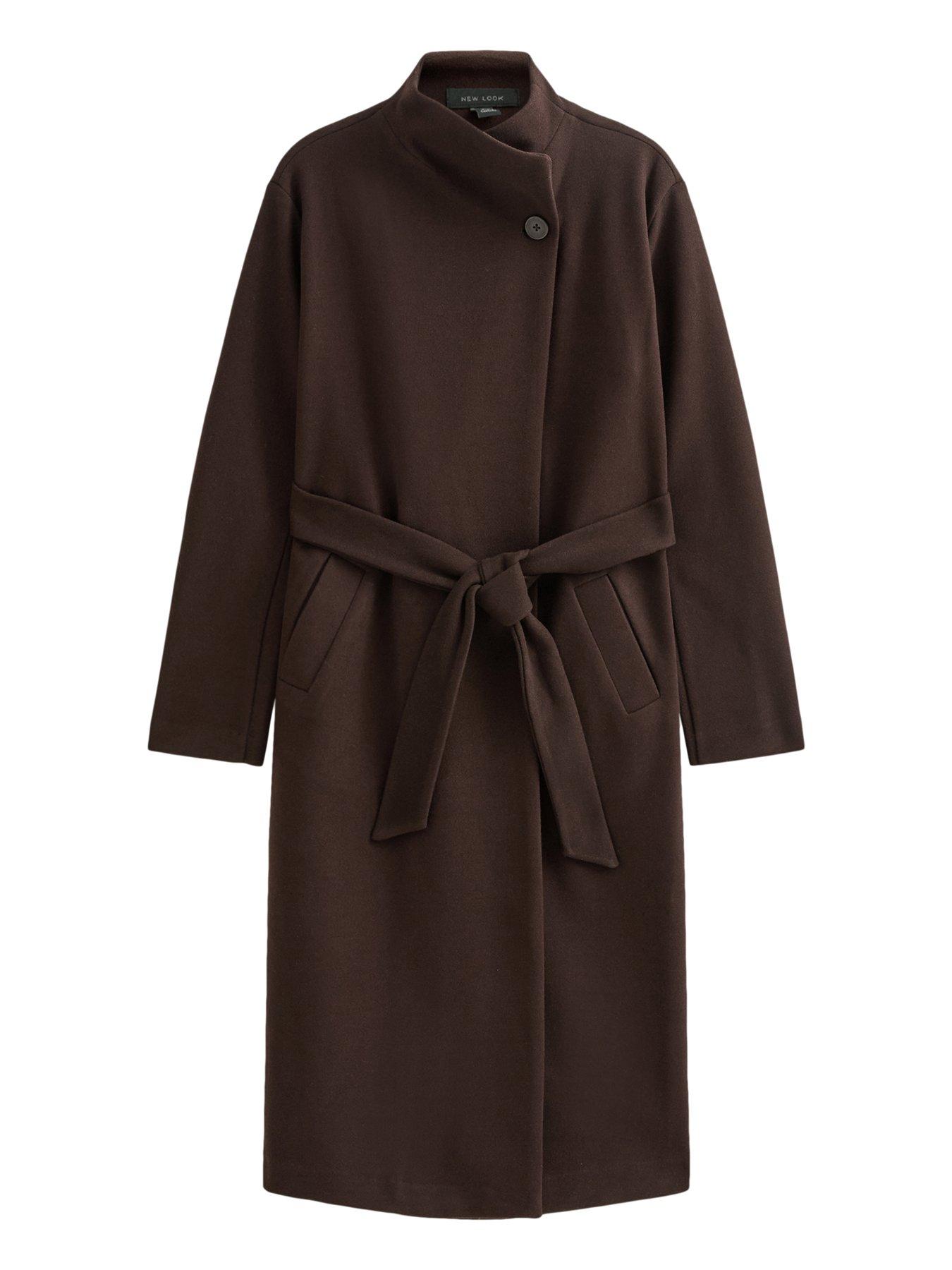 Image 7 of 7 of New Look Funnel Neck Tie Waist Coat - Brown