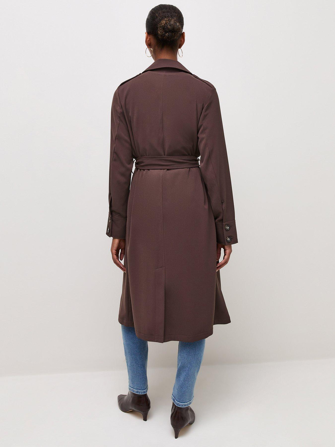 Image 2 of 4 of New Look Waterfall Front Draped Mid-Length Coat - Brown