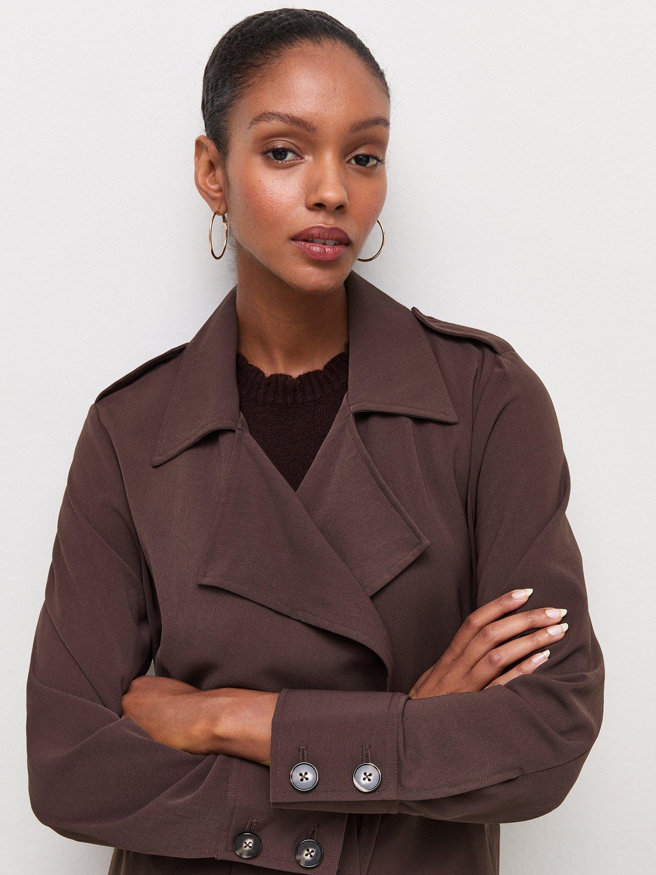 Image 4 of 4 of New Look Waterfall Front Draped Mid-Length Coat - Brown