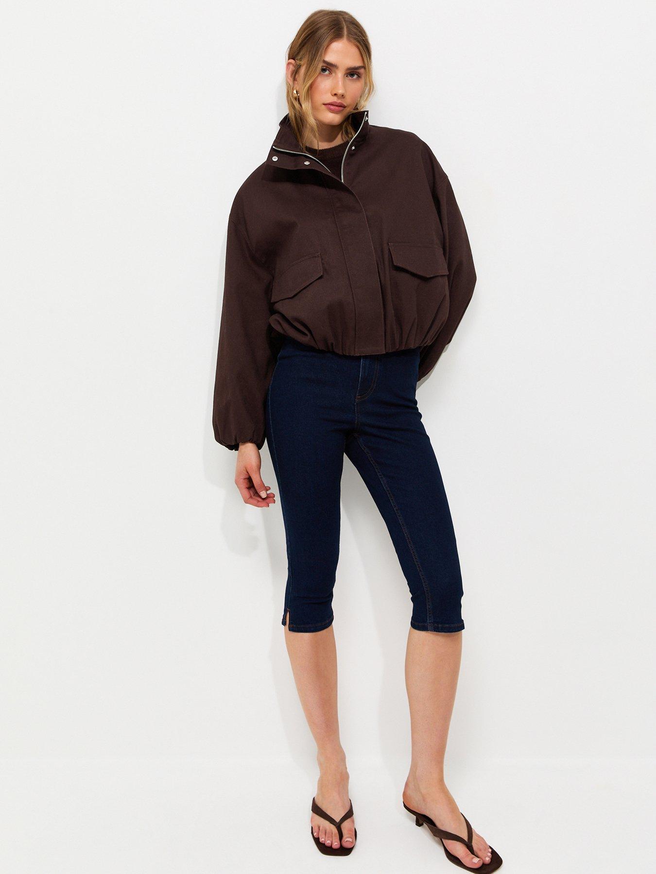 New Look Cotton Funnel Neck Bubble Hem Short Jacket - Brown