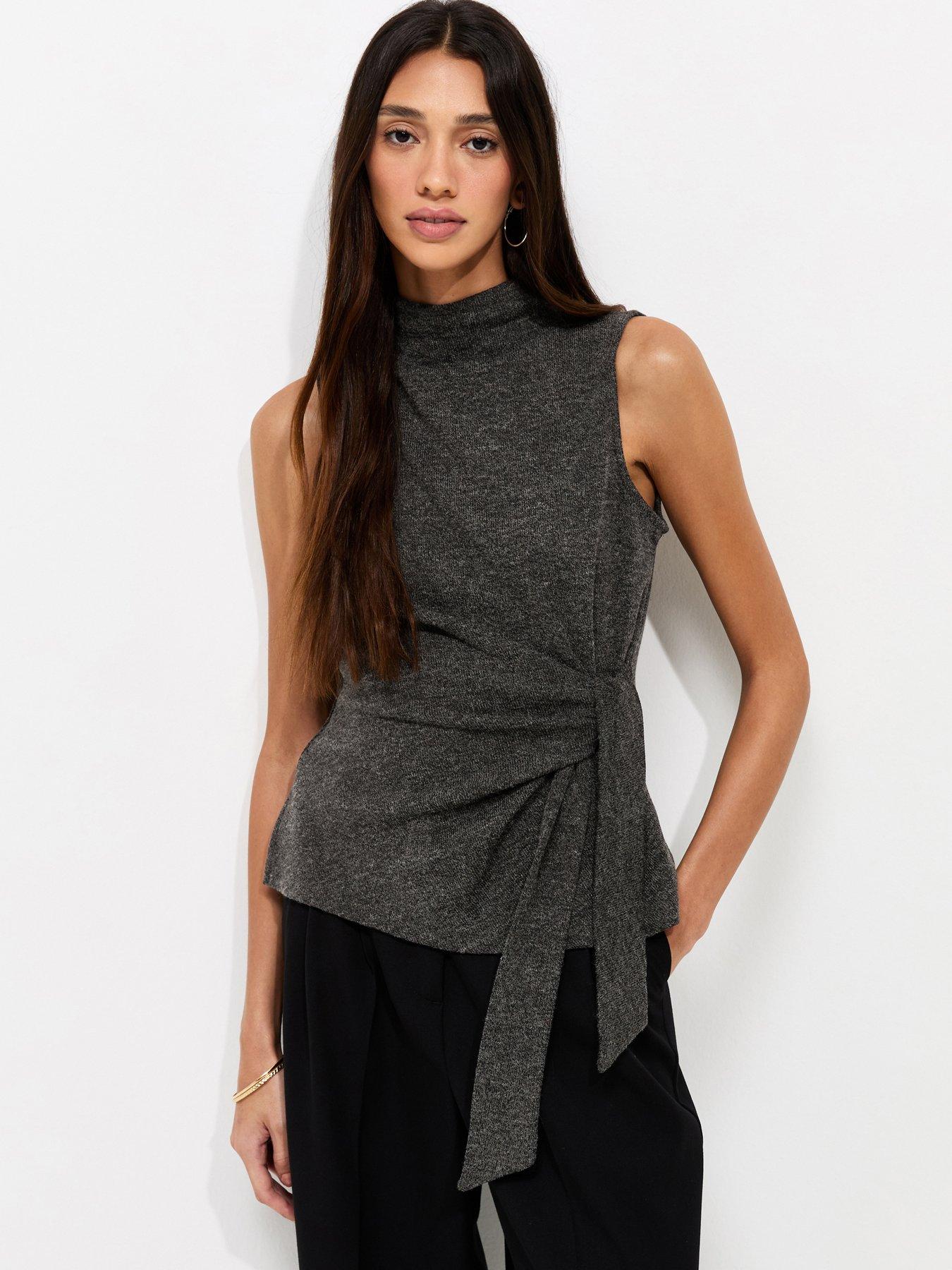 New Look Knotted High Neck Sleeveless Top - Grey