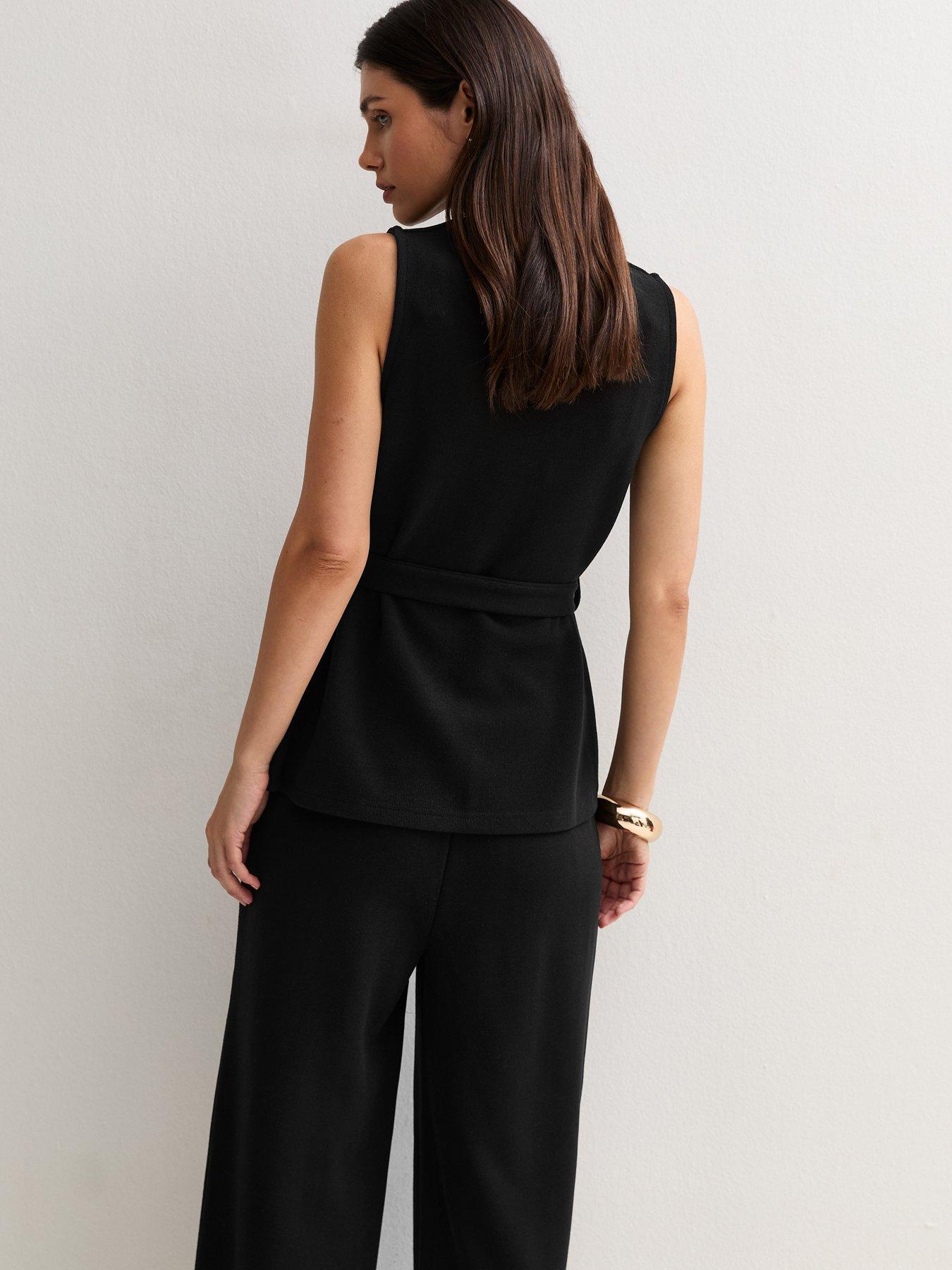 Image 2 of 5 of New Look Womens Soft Touch Belted Longline Waistcoat - Black