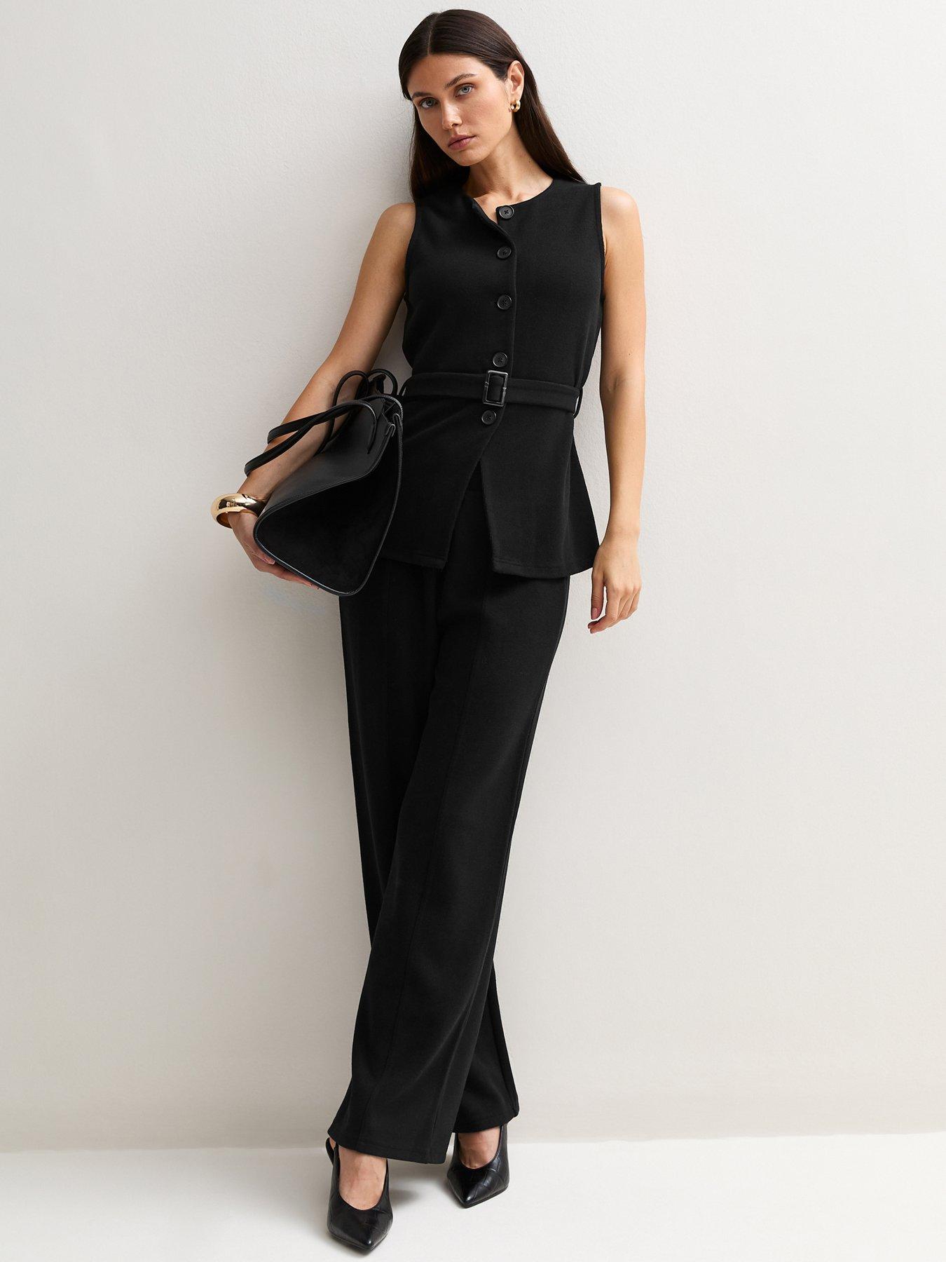 Image 3 of 5 of New Look Womens Soft Touch Belted Longline Waistcoat - Black