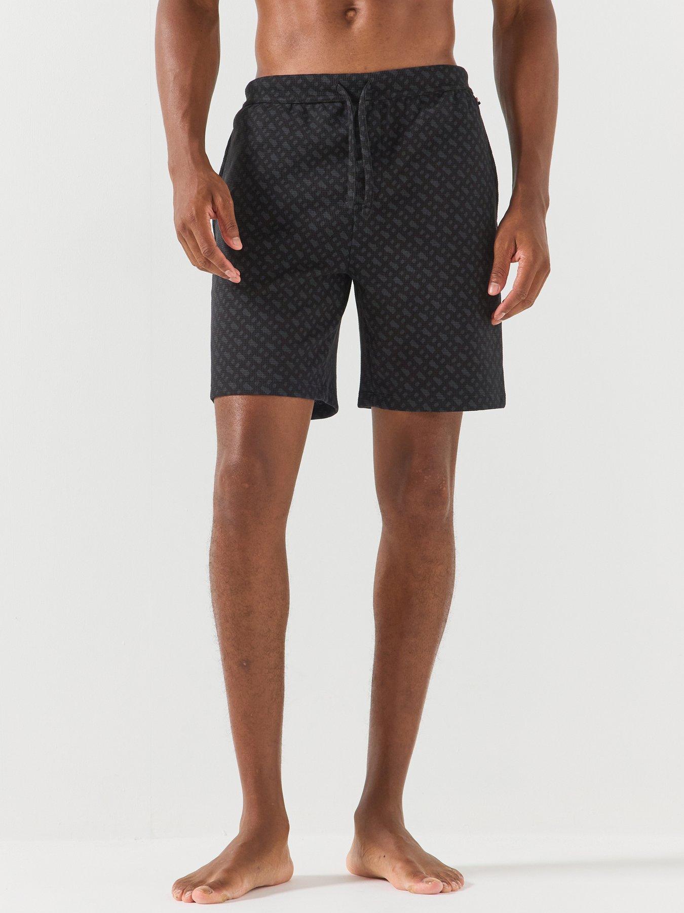 Image 1 of 5 of BOSS Boss Waffle Emblem Print Loungwear Shorts - Black