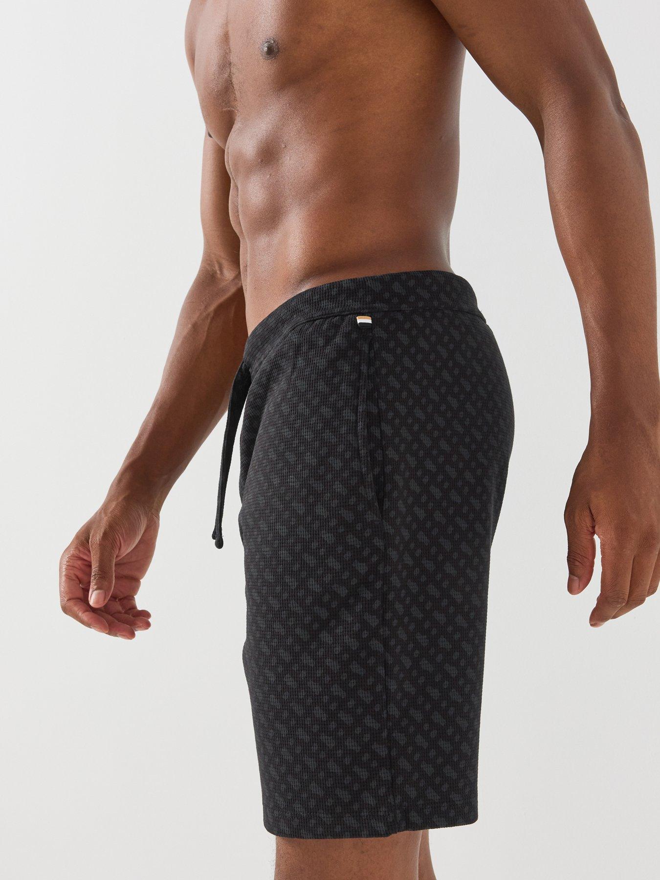 Image 4 of 5 of BOSS Boss Waffle Emblem Print Loungwear Shorts - Black