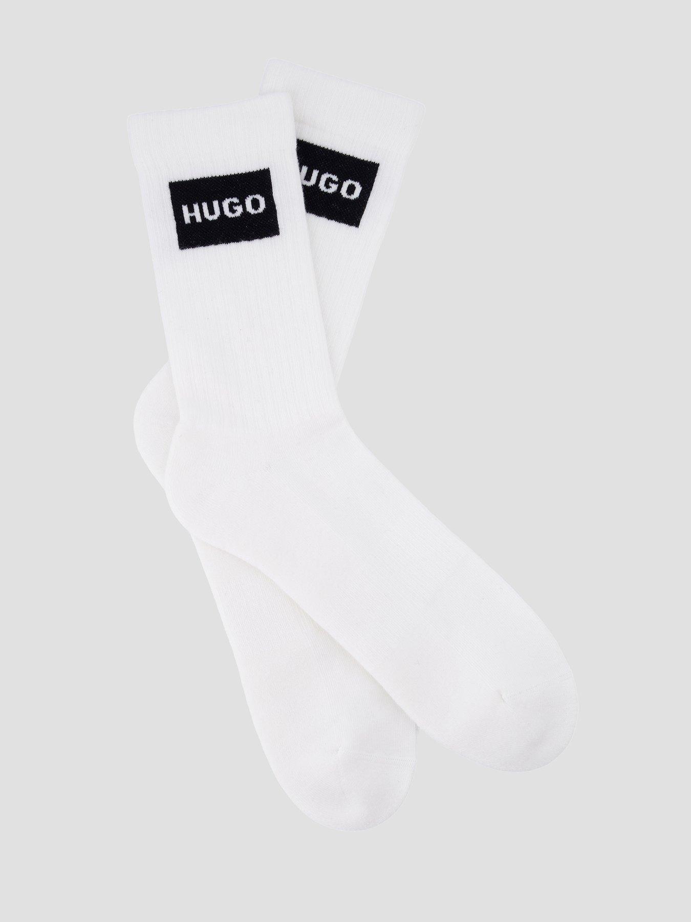 Image 2 of 3 of HUGO Mens 3 Pack Ribbed Label Crew Socks - Black/White