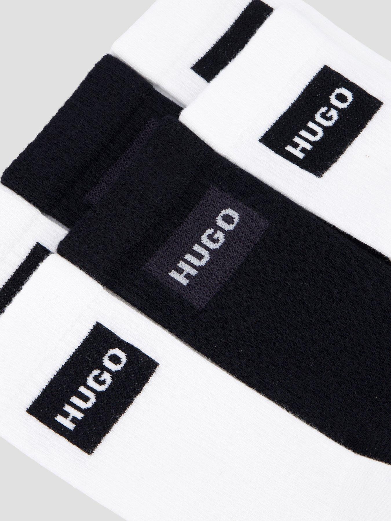 Image 3 of 3 of HUGO Mens 3 Pack Ribbed Label Crew Socks - Black/White