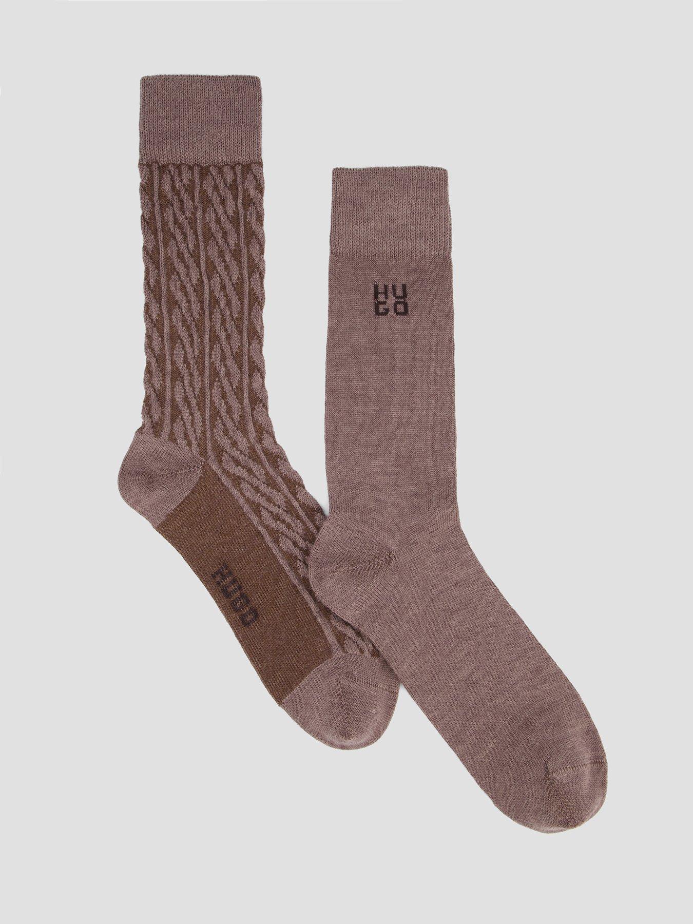 HUGO Hugo 2 Pack Braid Crew Socks - Brown