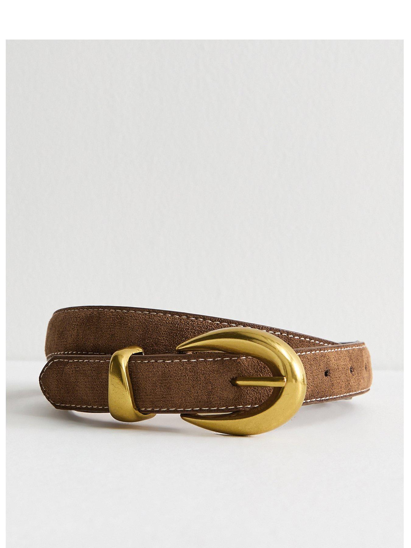 New Look Women's Faux Suede Contrast Stitch Belt - Brown
