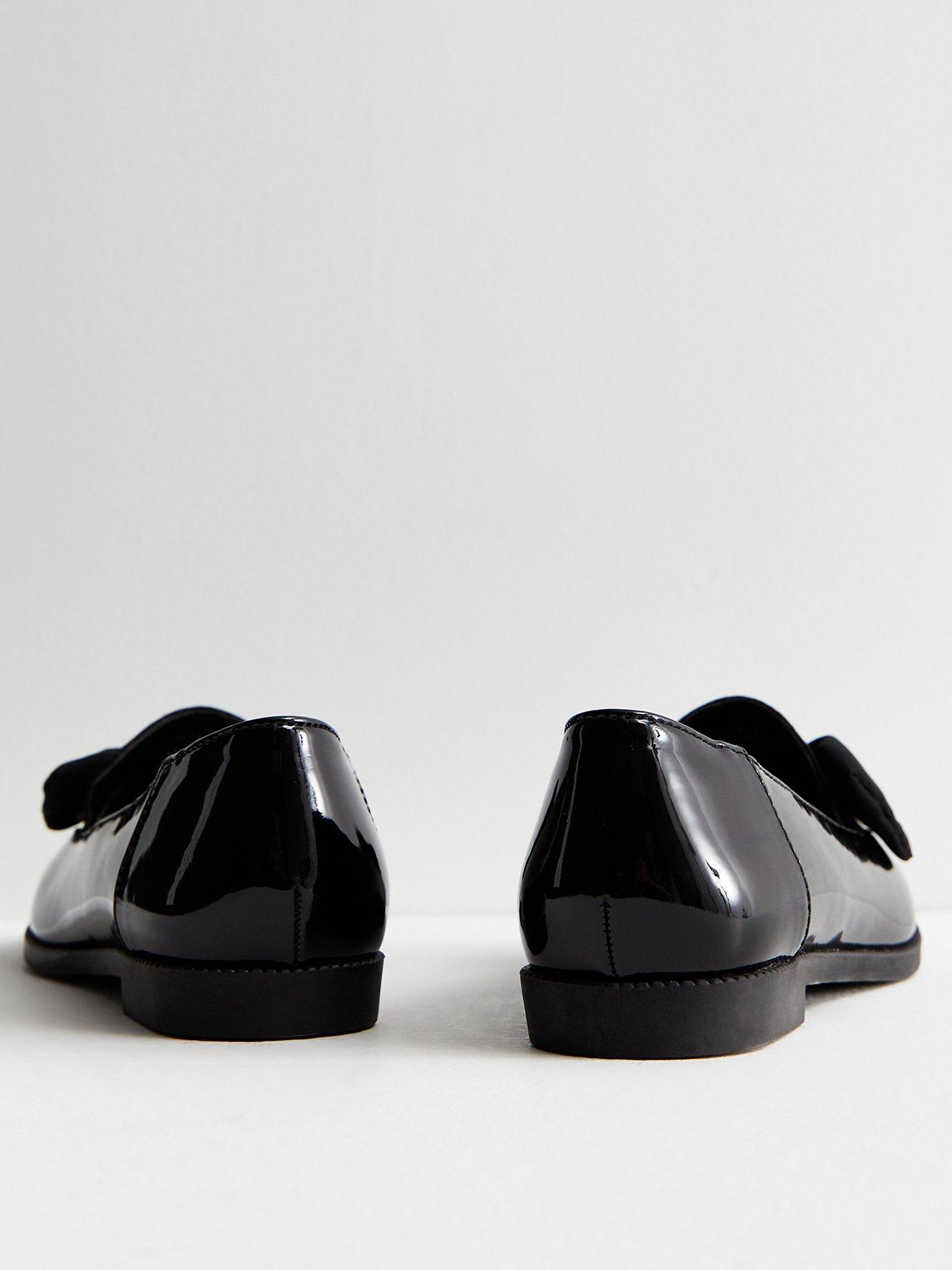 Image 2 of 6 of New Look Faux Patent Leather Bow Loafers - Black