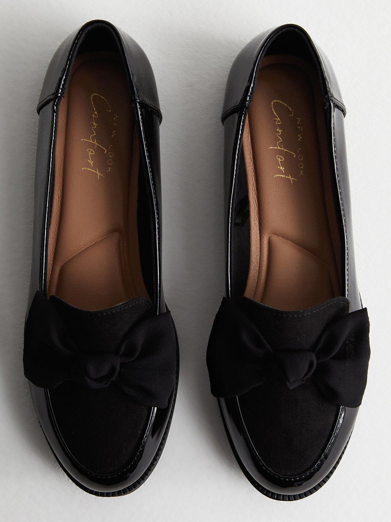Image 3 of 6 of New Look Faux Patent Leather Bow Loafers - Black