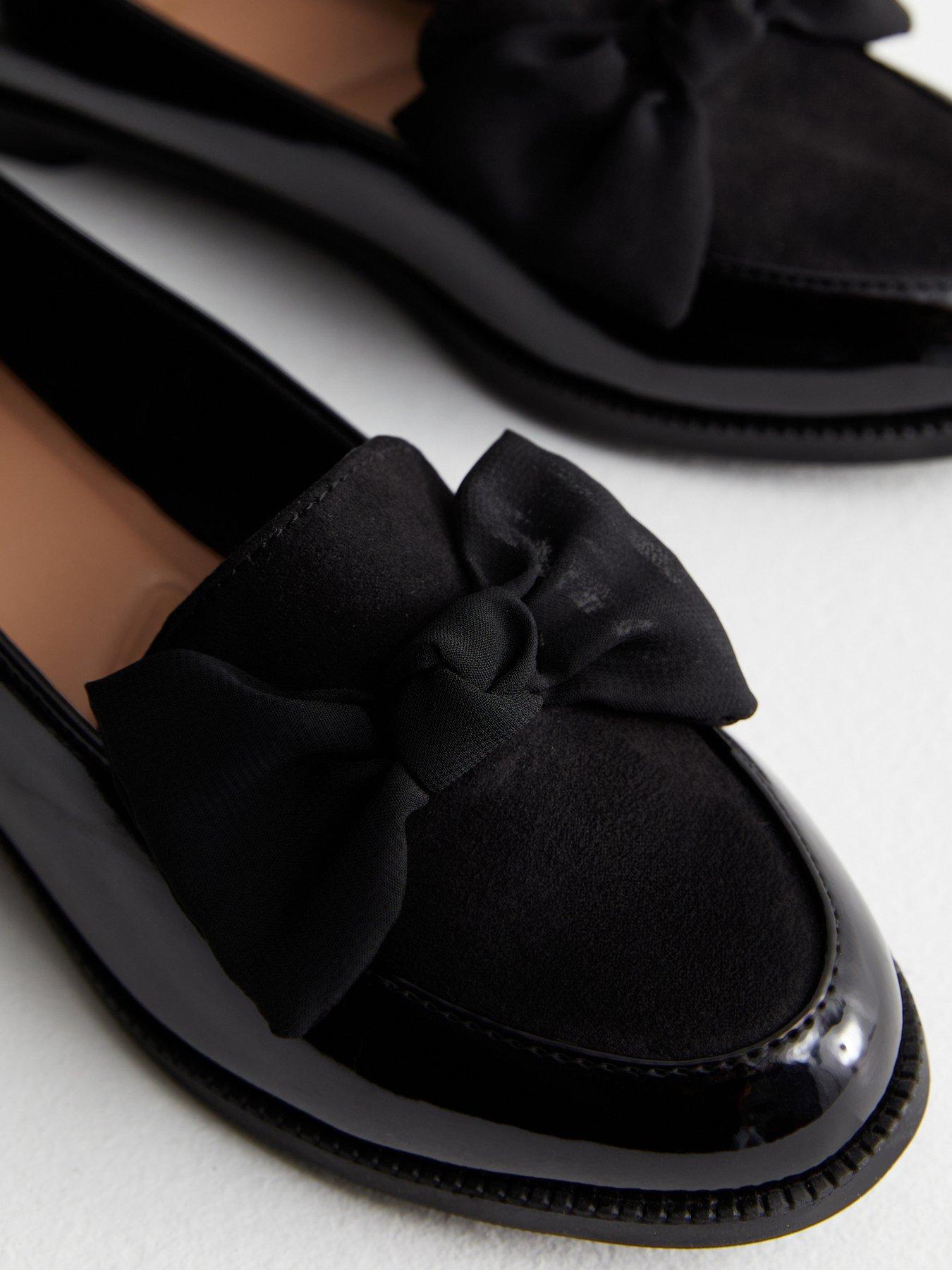 Image 5 of 6 of New Look Faux Patent Leather Bow Loafers - Black
