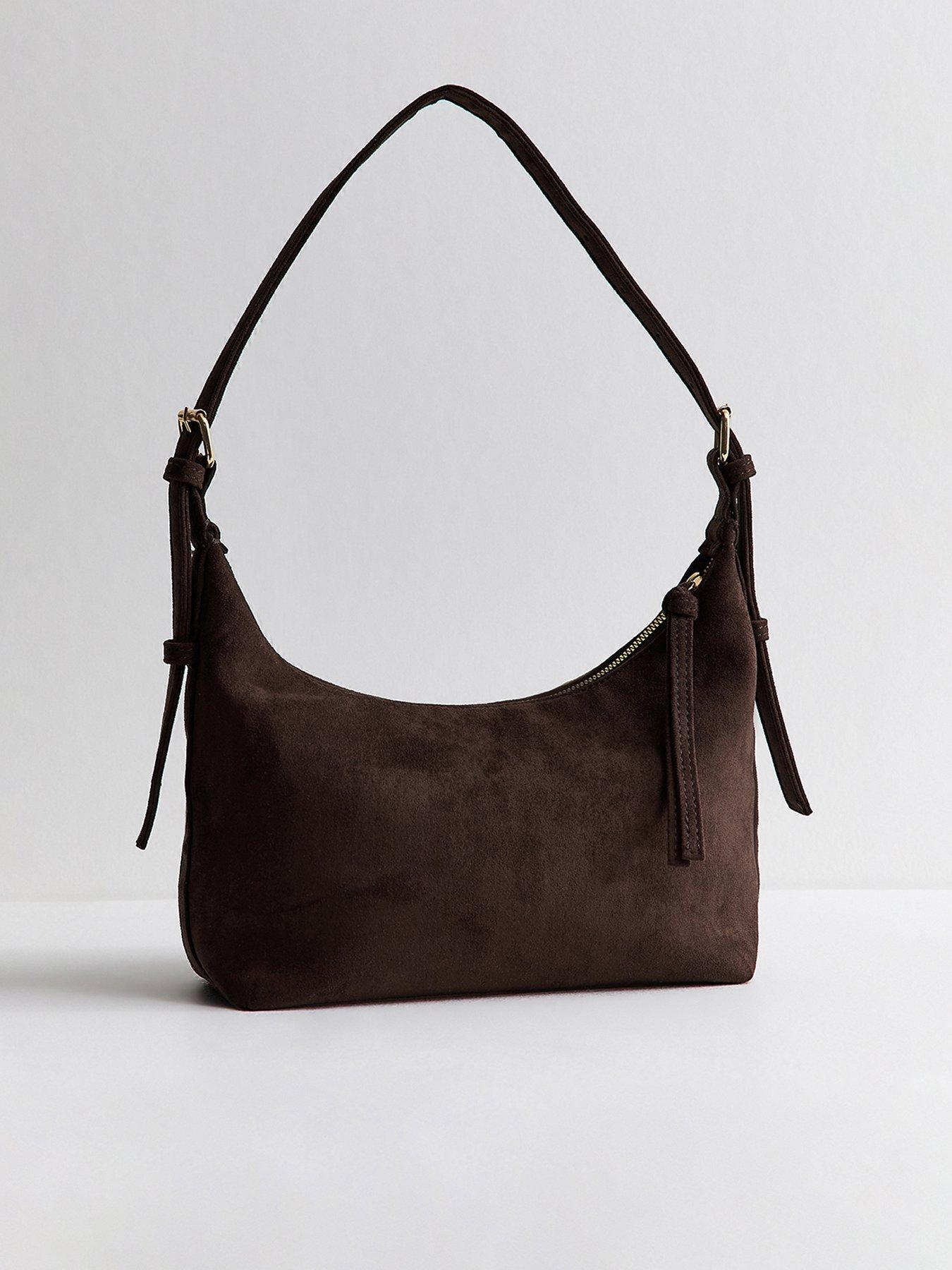 New Look Women's Faux Suede Slouchy Shoulder Bag - Dark Brown