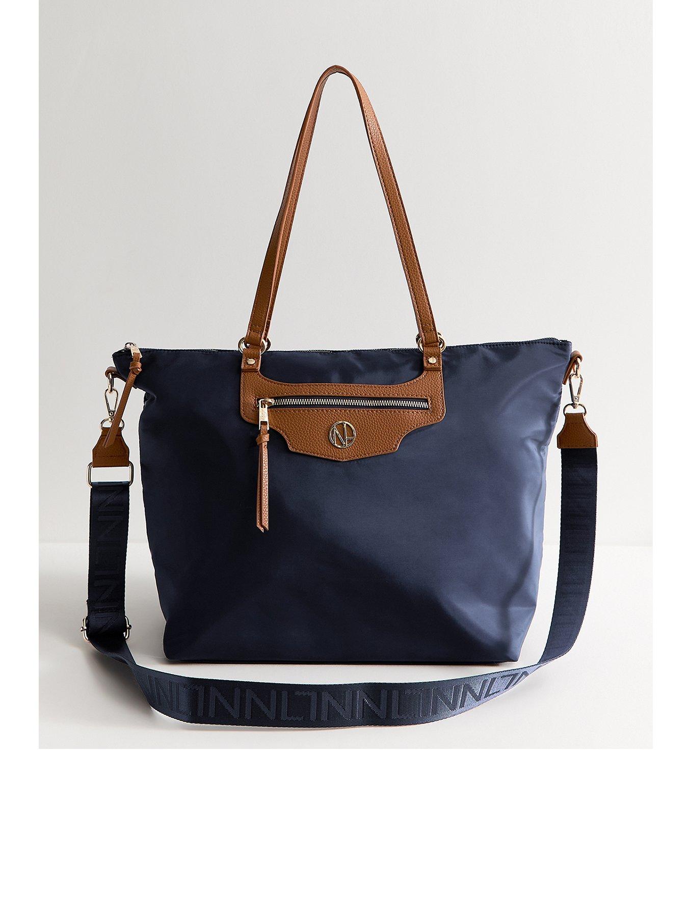New Look Navy Woven Logo Plaque Zipped Tote Bag - Blue