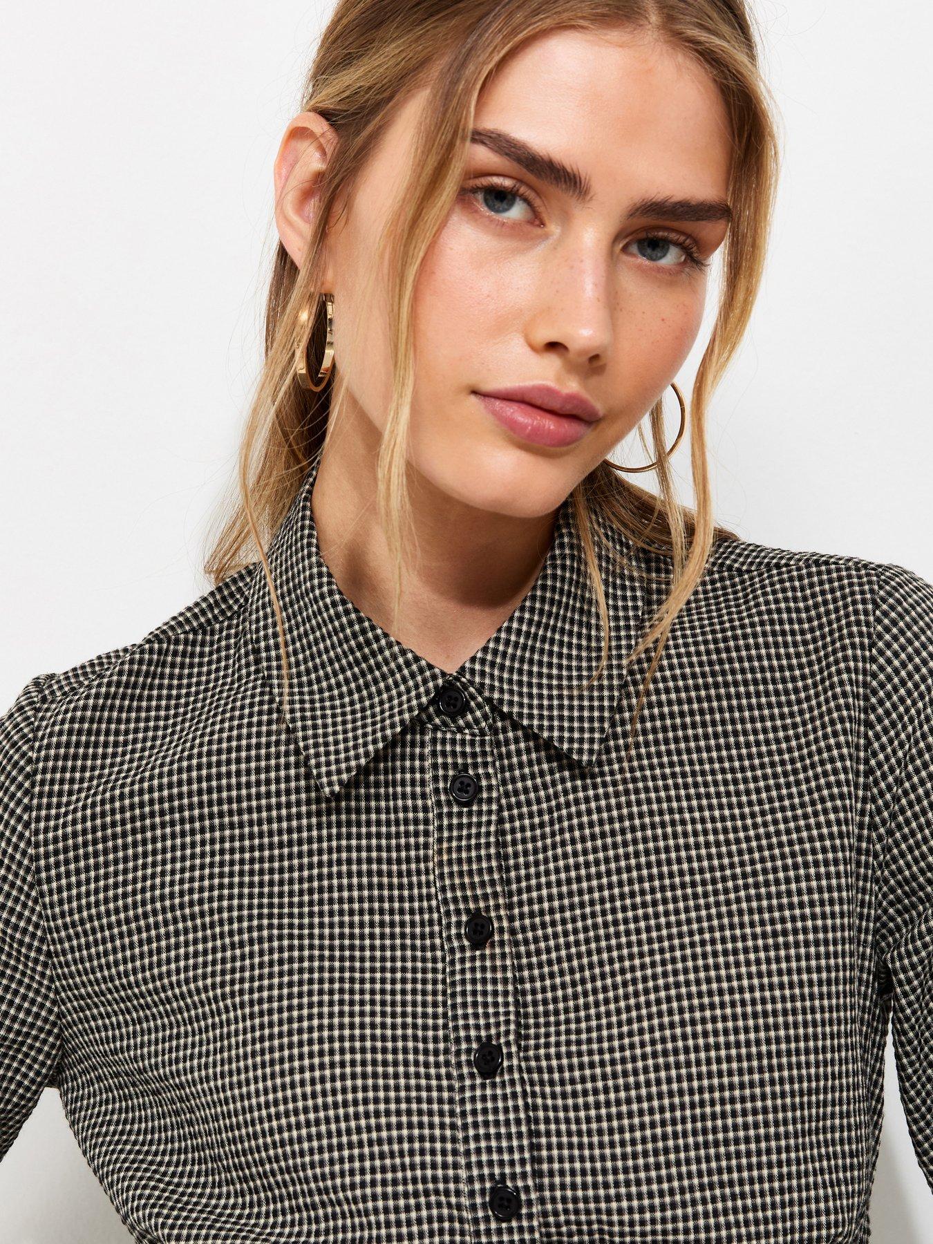New Look Black Cotton Check Fitted Long Sleeve Shirt