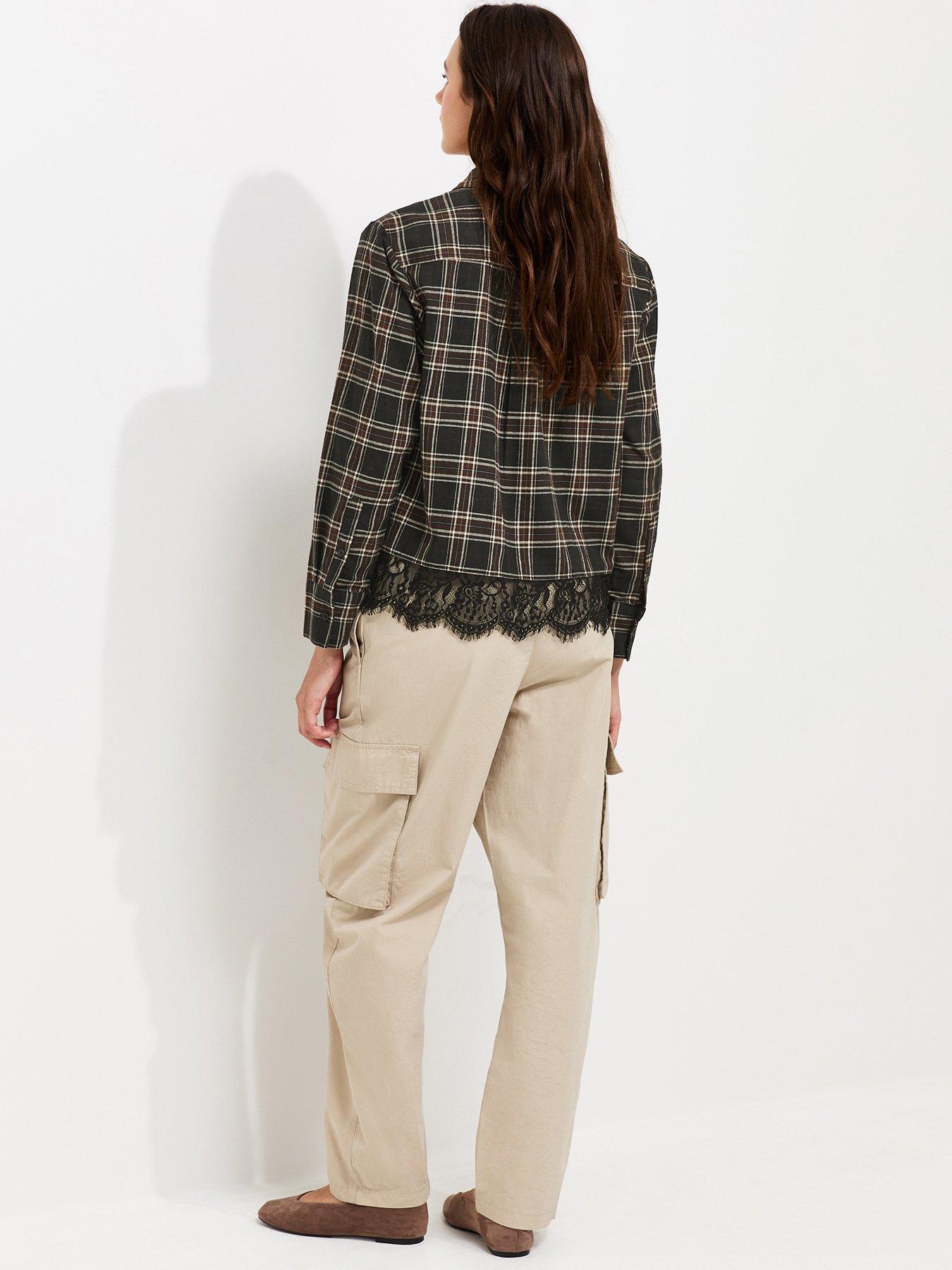 Image 2 of 5 of New Look Cotton Checked Lace Trim Shirt - Black