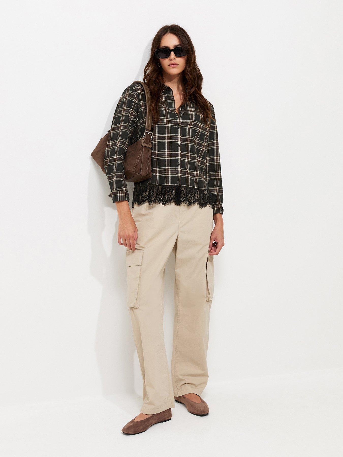 Image 3 of 5 of New Look Cotton Checked Lace Trim Shirt - Black
