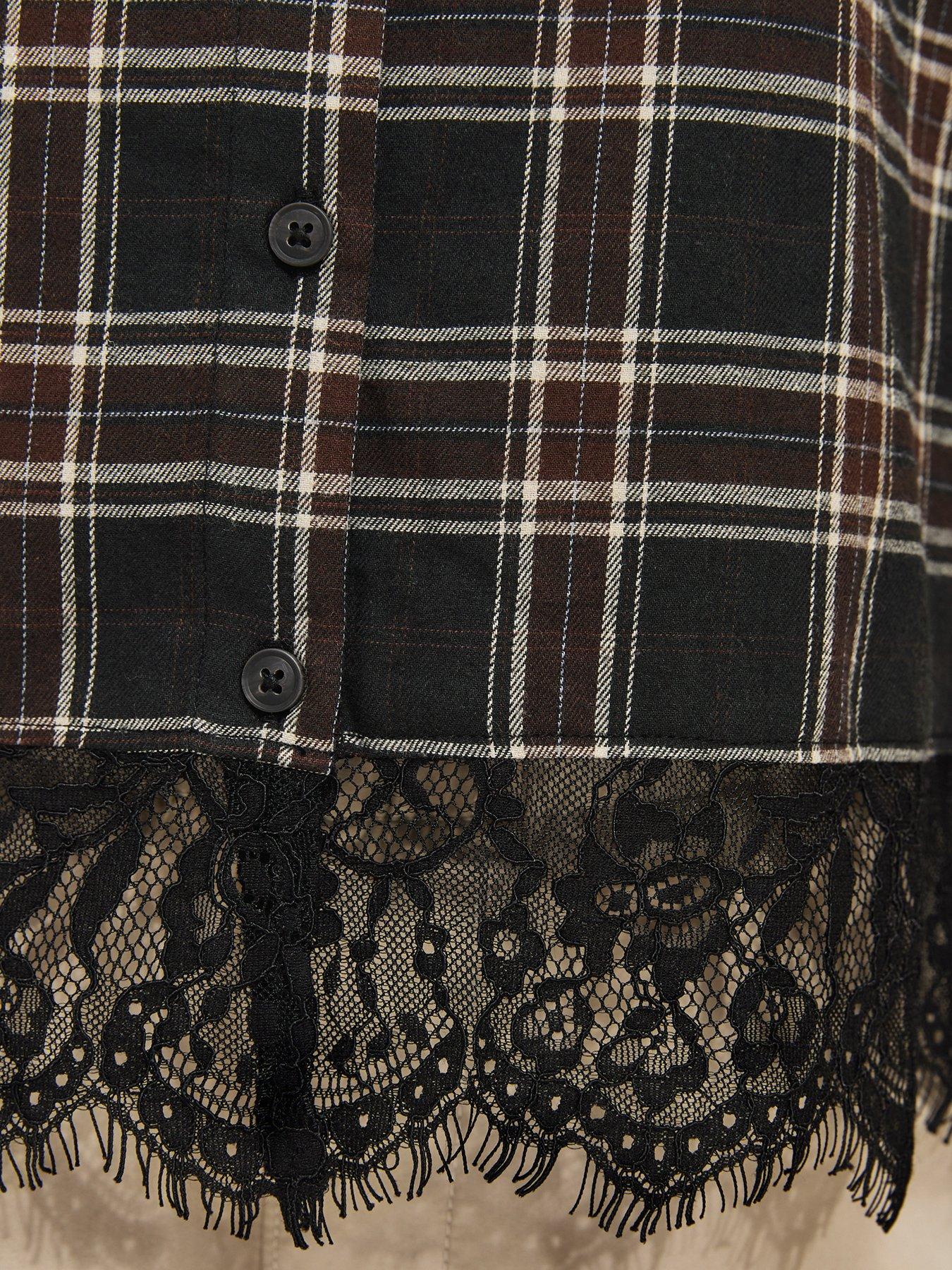 Image 5 of 5 of New Look Cotton Checked Lace Trim Shirt - Black