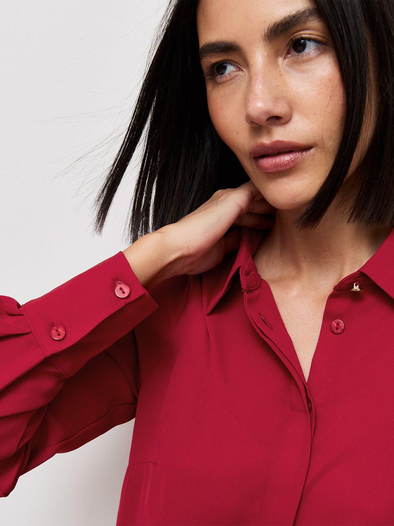 Image 4 of 5 of New Look Women's Long Sleeve Button Through Shirt - Red