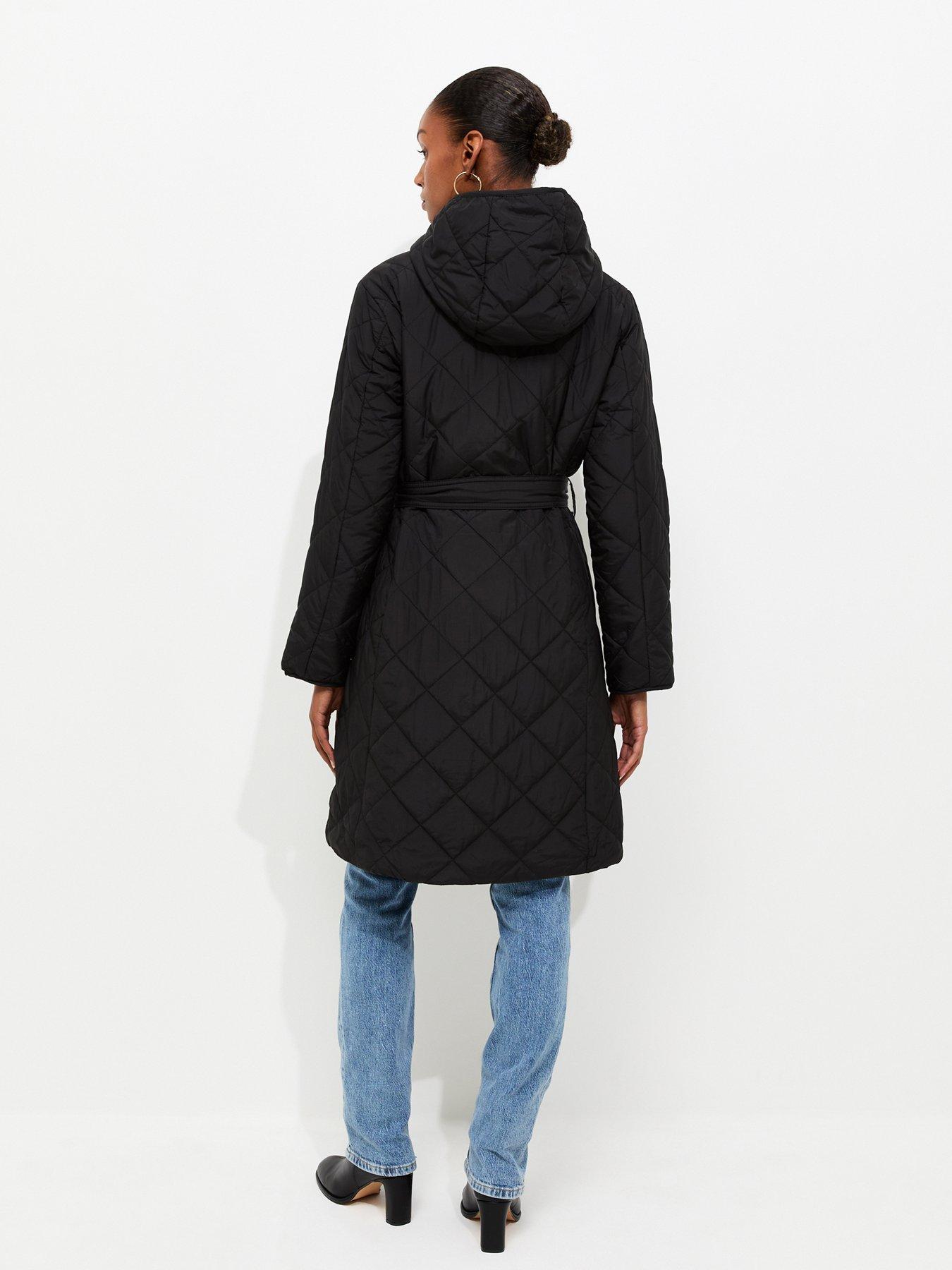Image 2 of 5 of New Look Hooded Belted Quilted Longline Jacket - Black