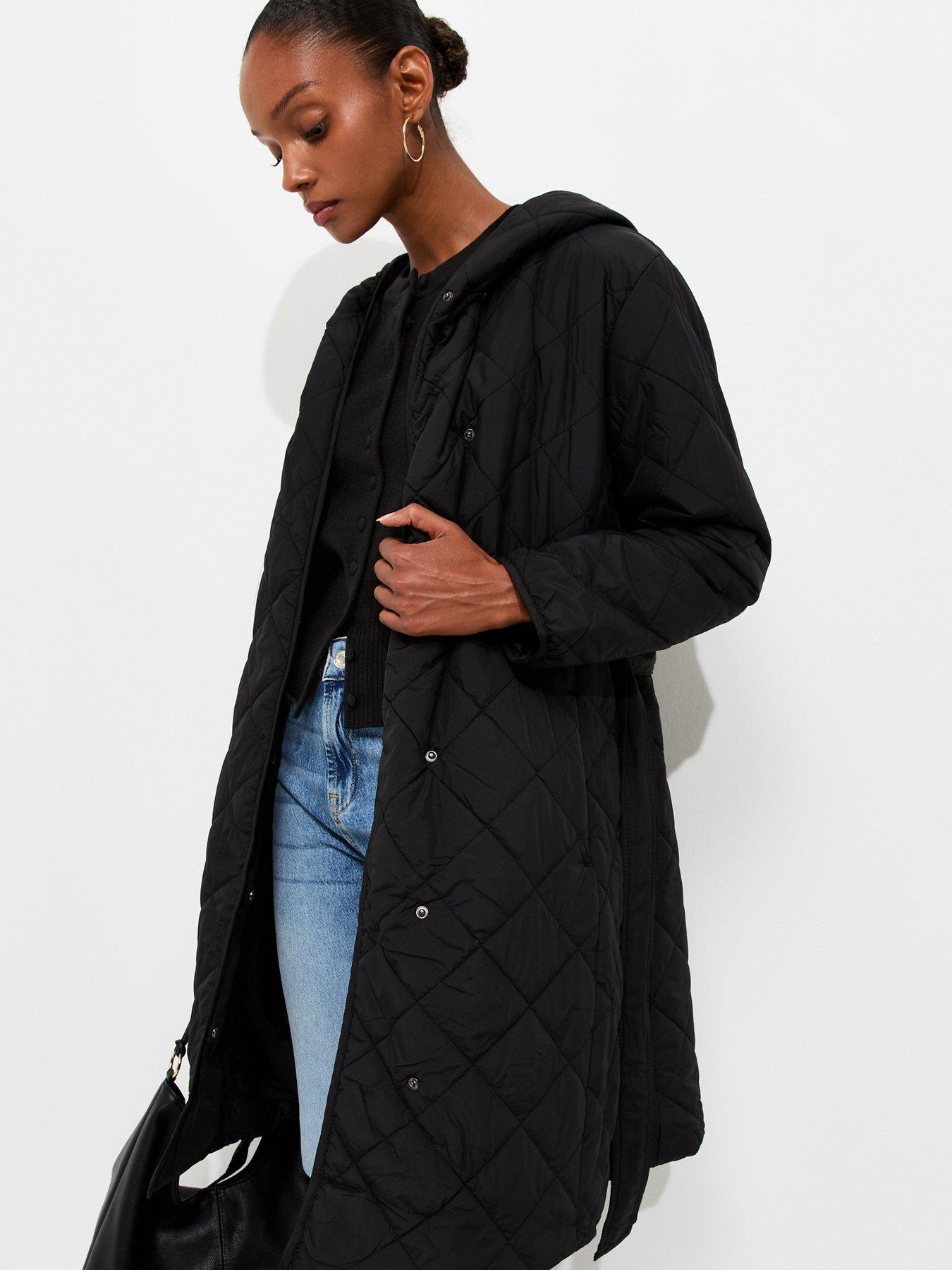 Image 4 of 5 of New Look Hooded Belted Quilted Longline Jacket - Black