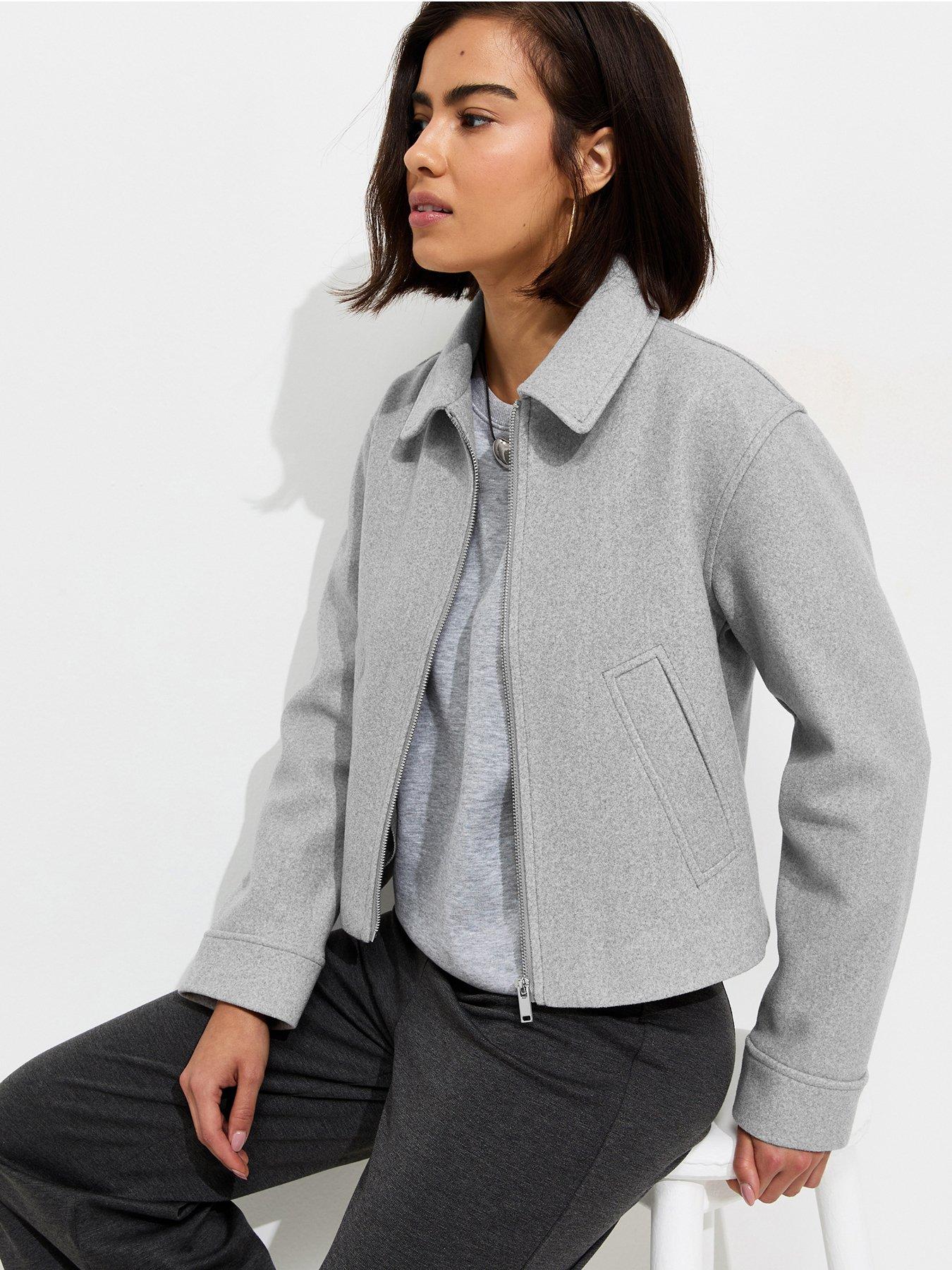 New Look Dark Grey Felt Zip Through Shacket