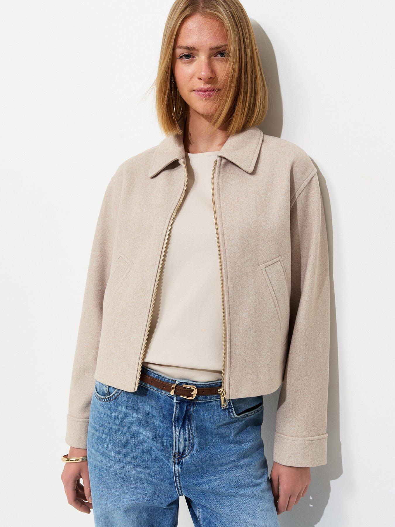 Image 1 of 5 of New Look Felt Zip Through Shacket - Beige